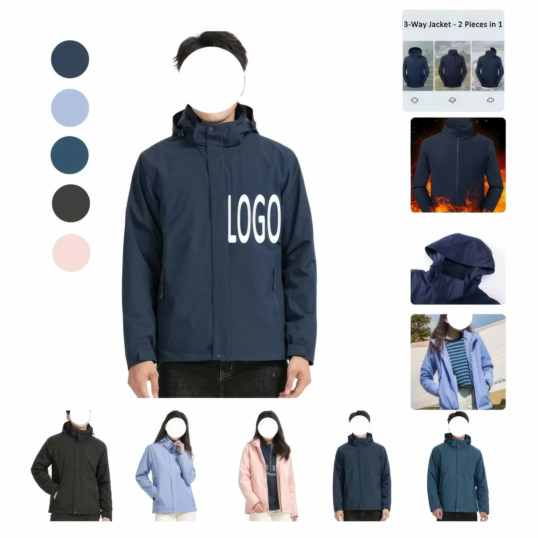 Waterproof Detachable 2-layer Hiking Jacket & Outdoor Coat