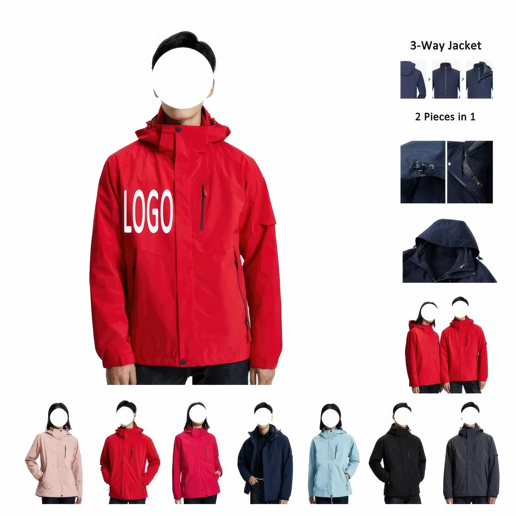 Waterproof Detachable 2-layer Hiking Jacket & Outdoor Coat