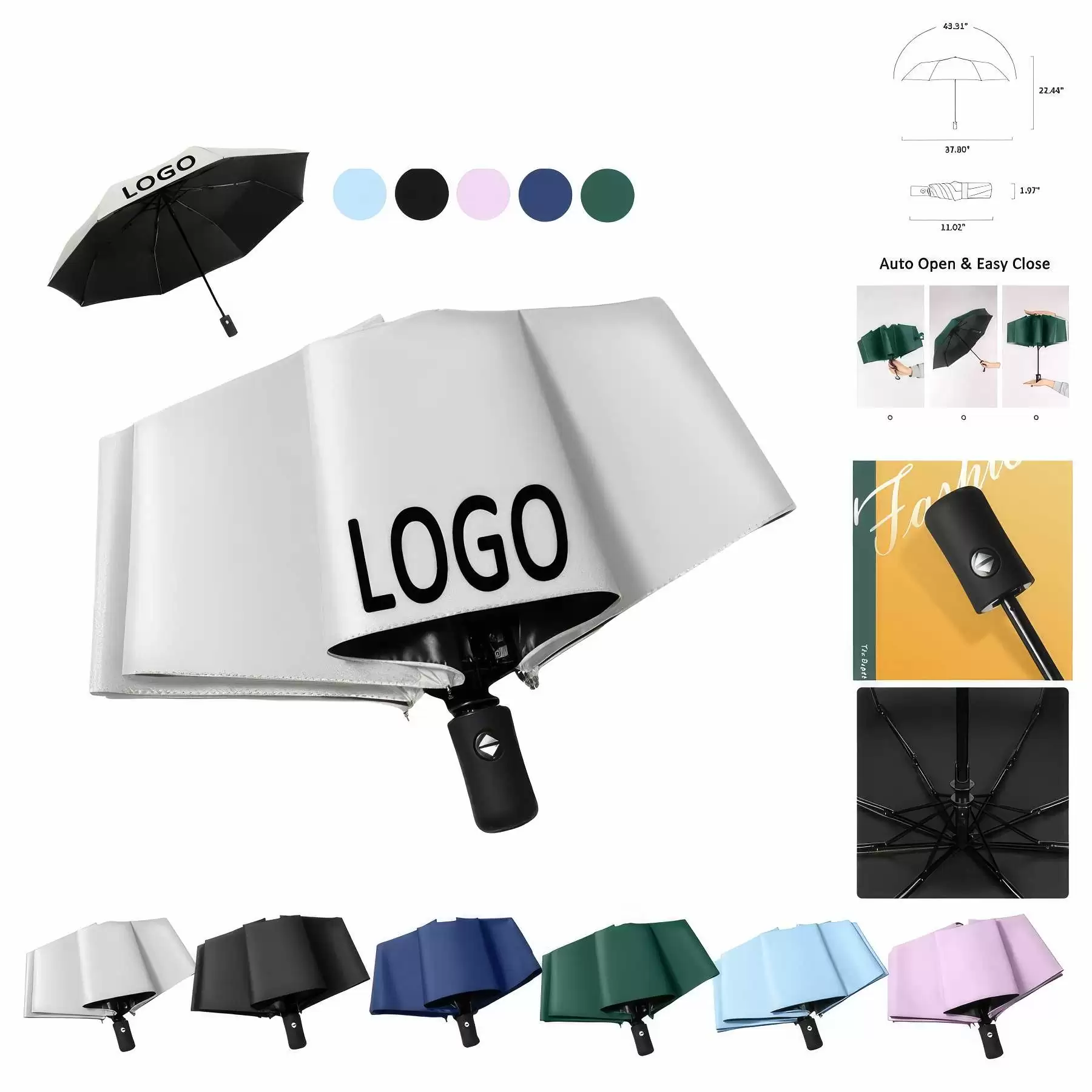 Travel Auto-Open Folding Umbrella for Rain & Sun Protection