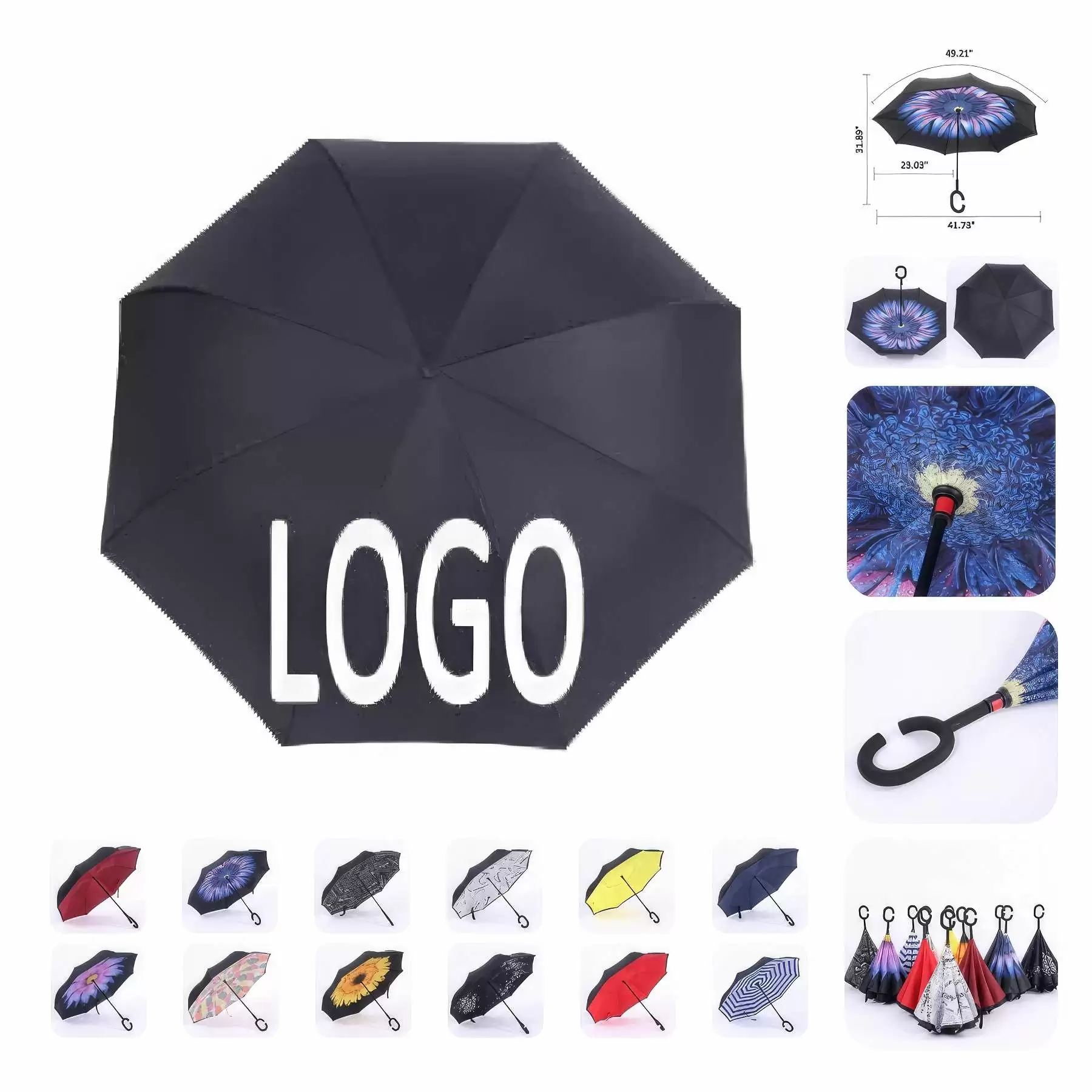 Custom Outdoor Travel C-Handle Reverse Umbrella