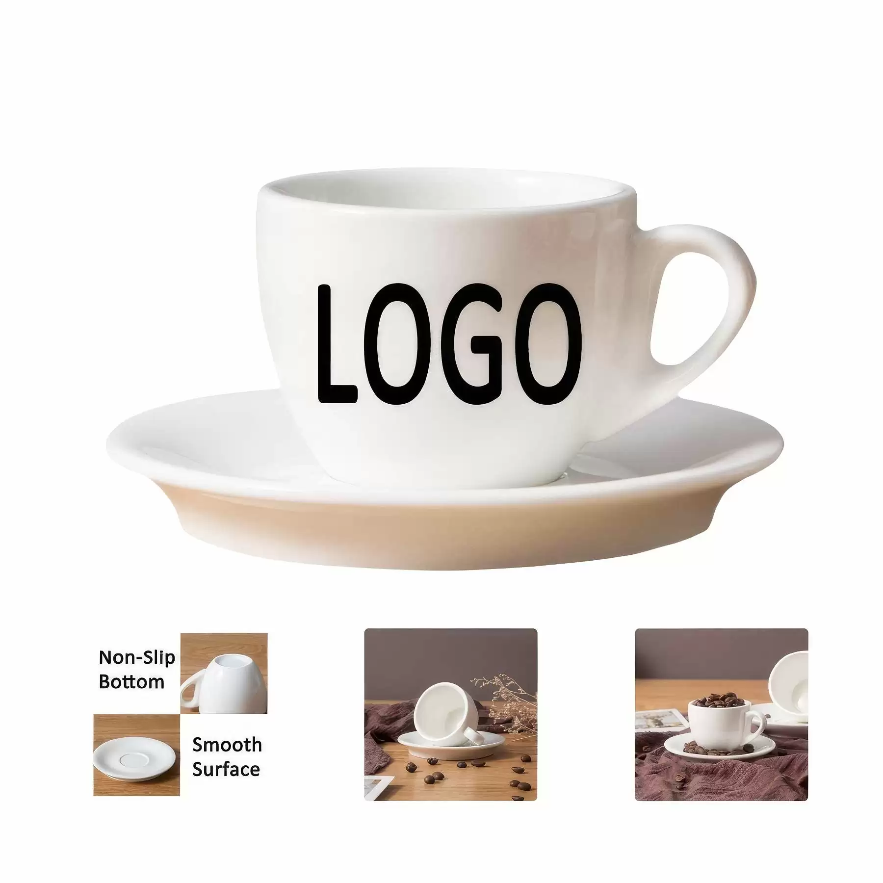 Custom 2.5 OZ. Ceramic Espresso Coffee Cup with Saucer Set