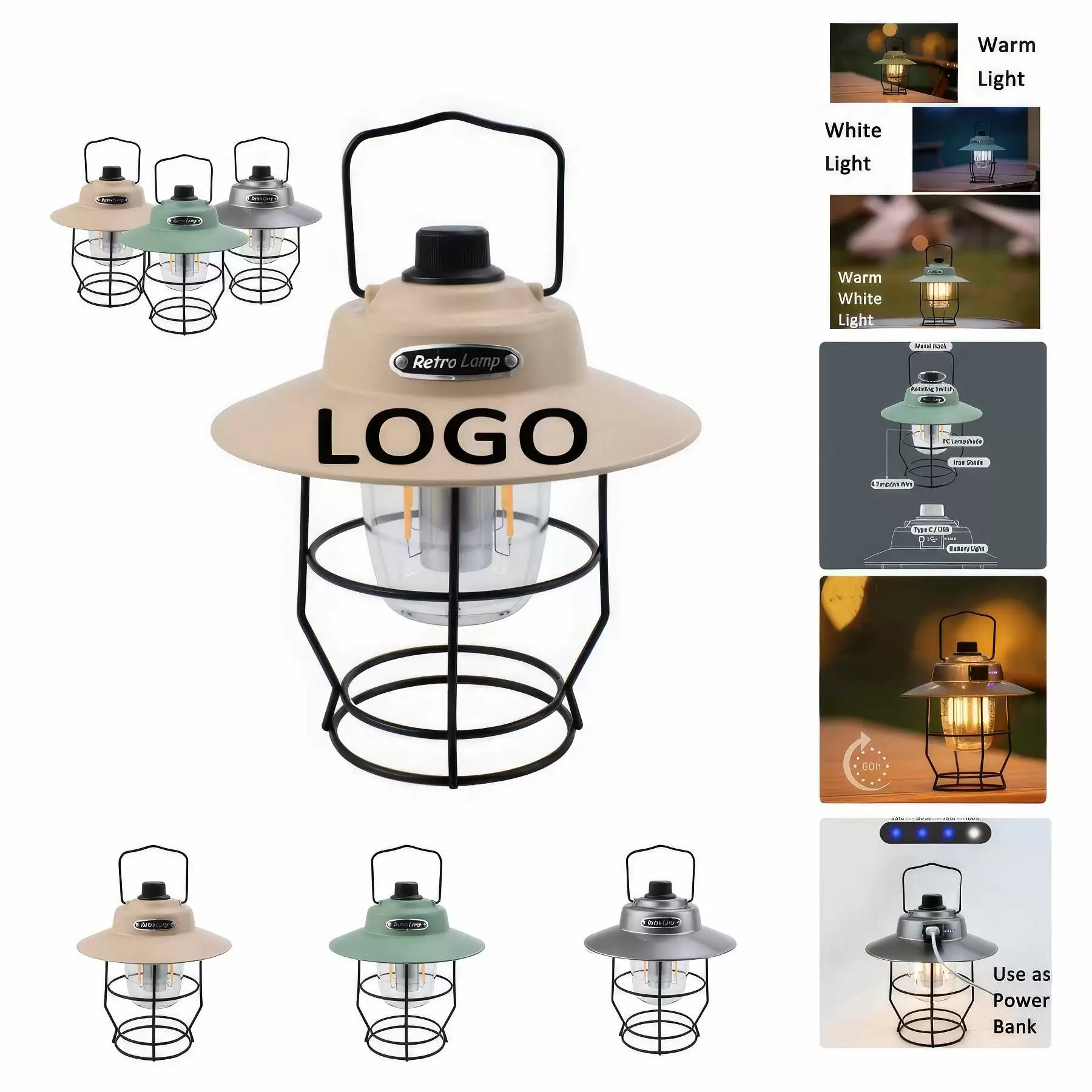 Retro Outdoor Camping Light & Picnic Lantern with Power Bank
