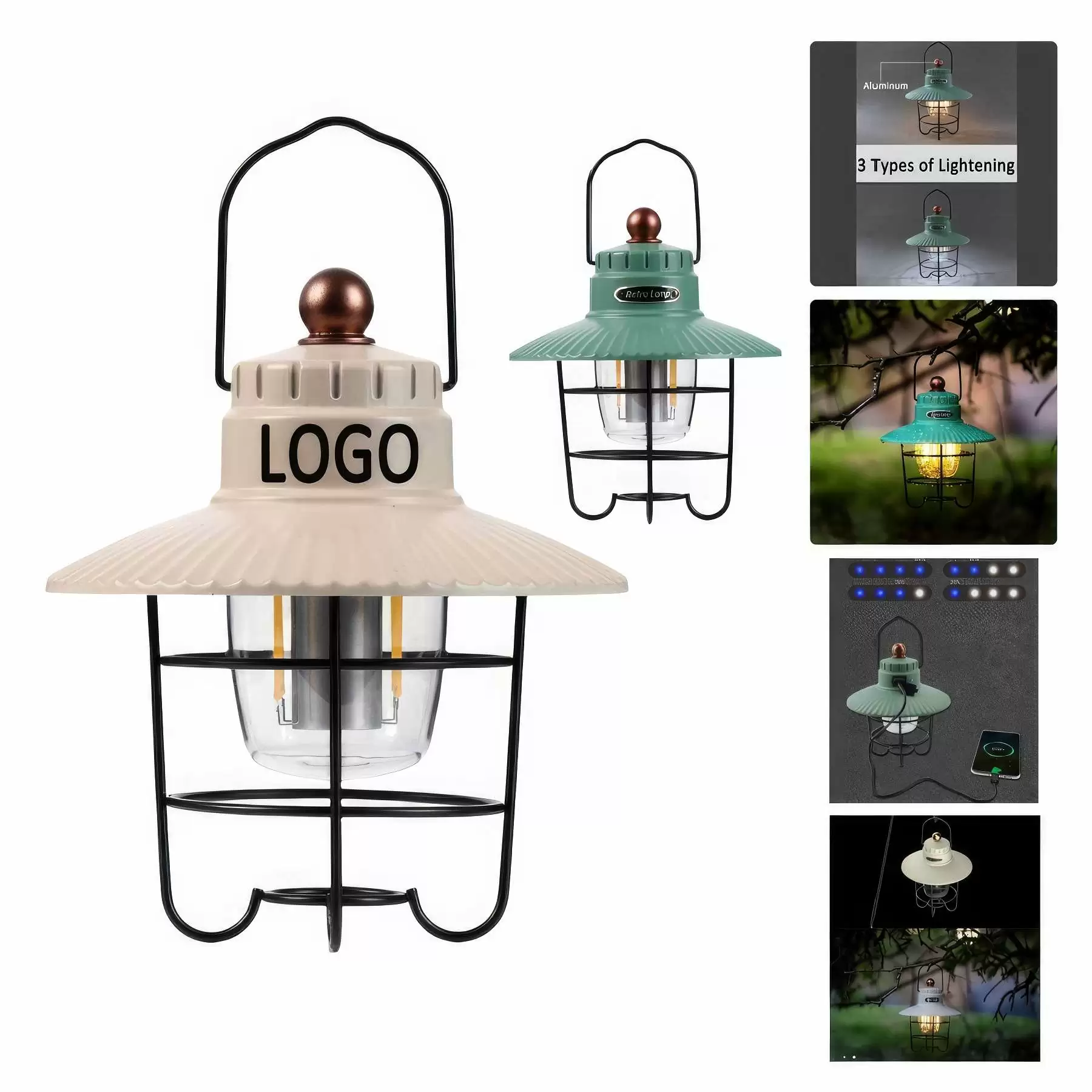 Retro Outdoor Camping Light & Picnic Lantern with Power Bank