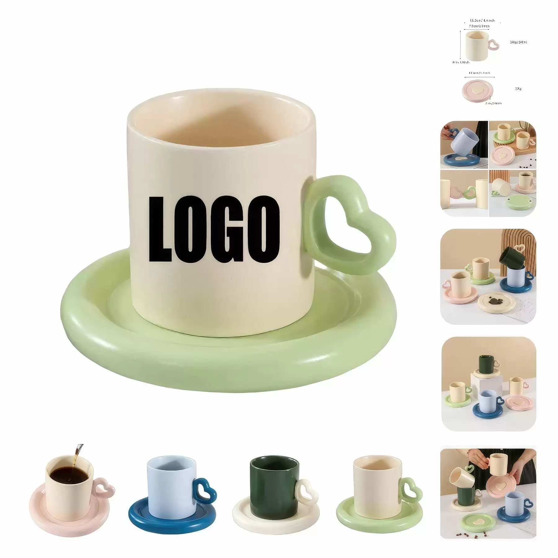 Custom 8 OZ. Ceramic Tea Cup Coffee Mug with Saucer Set