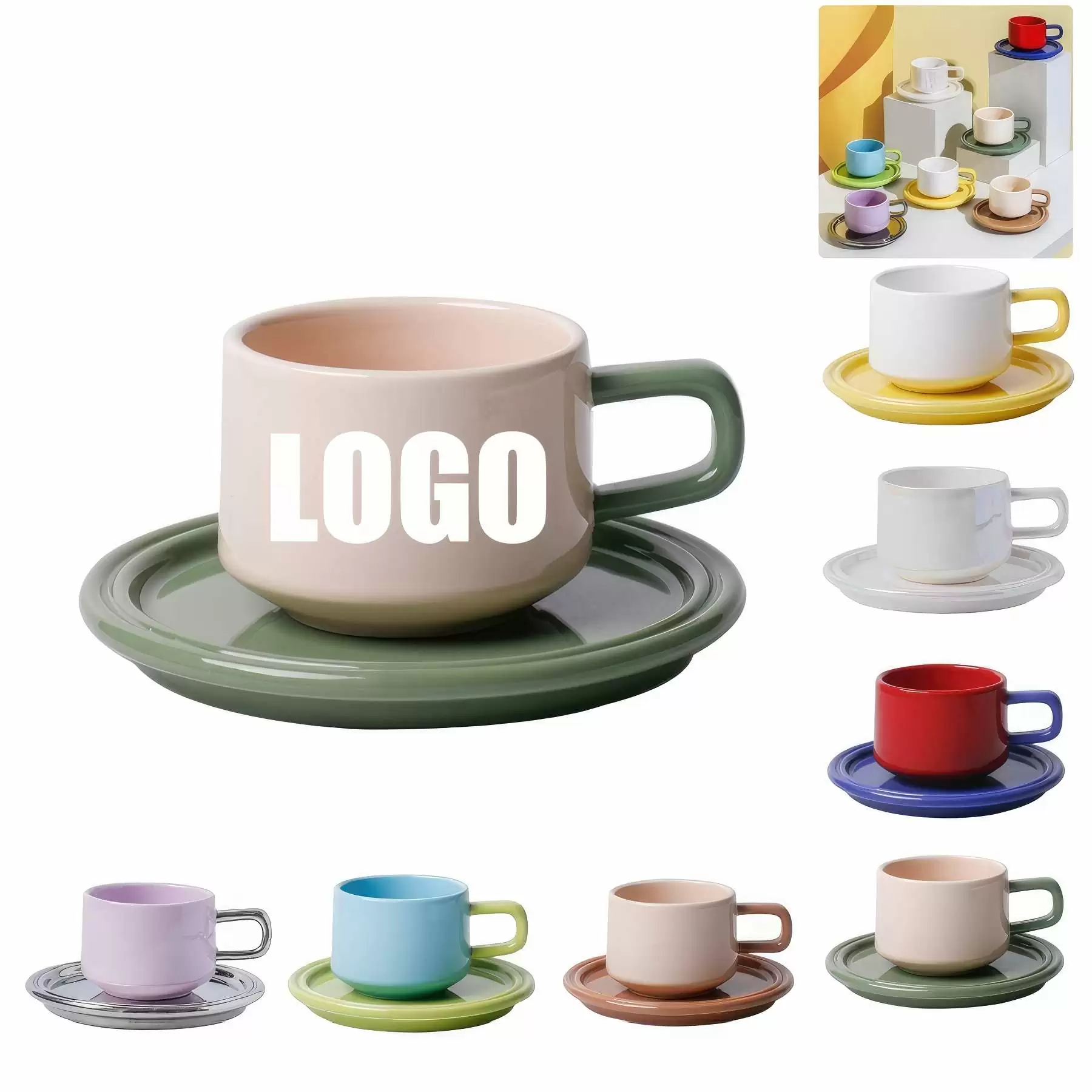 Custom 8.4 OZ. Ceramic Tea Cup Coffee Mug with Saucer Set