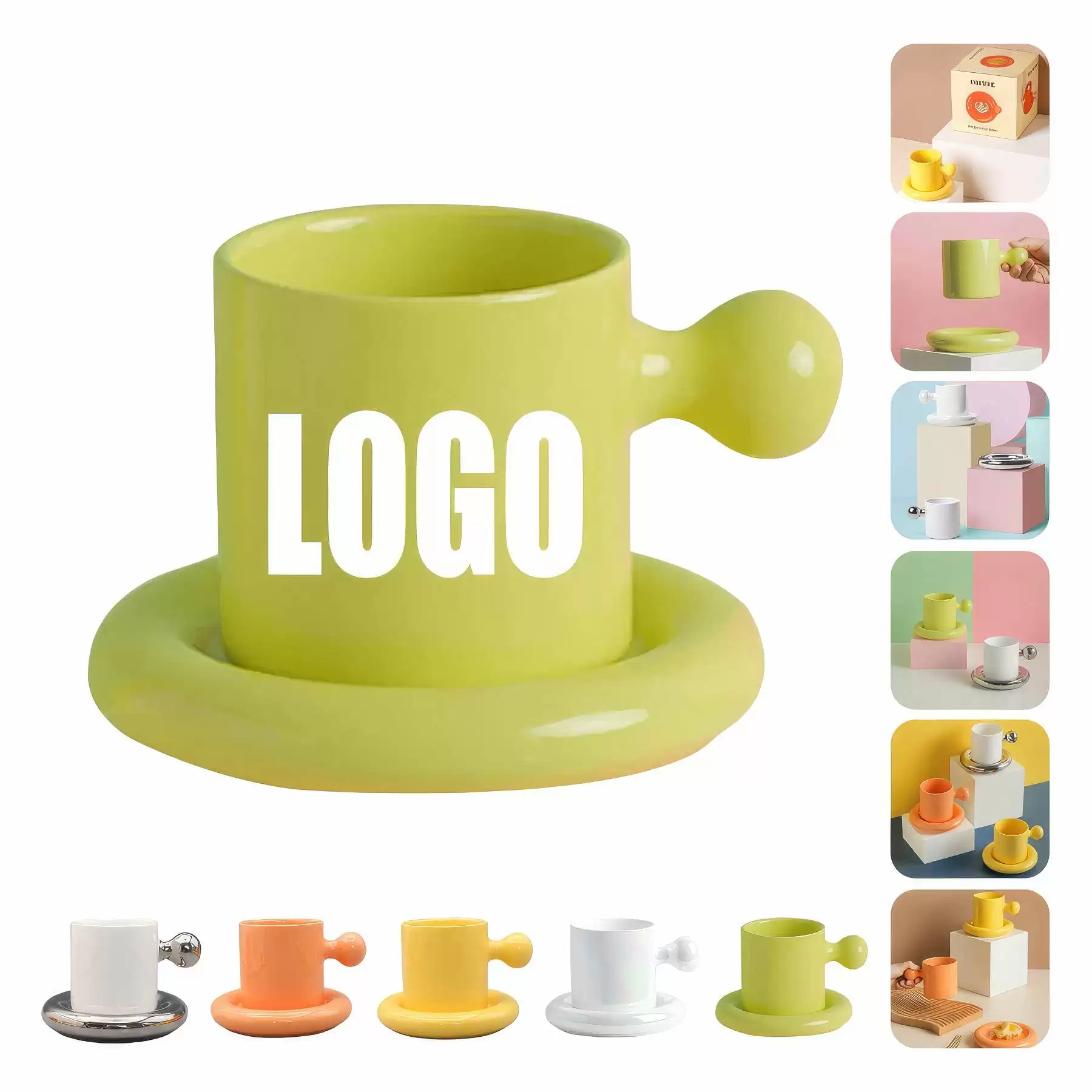 Custom 8.4 OZ. Ceramic Tea Cup Coffee Mug with Saucer Set