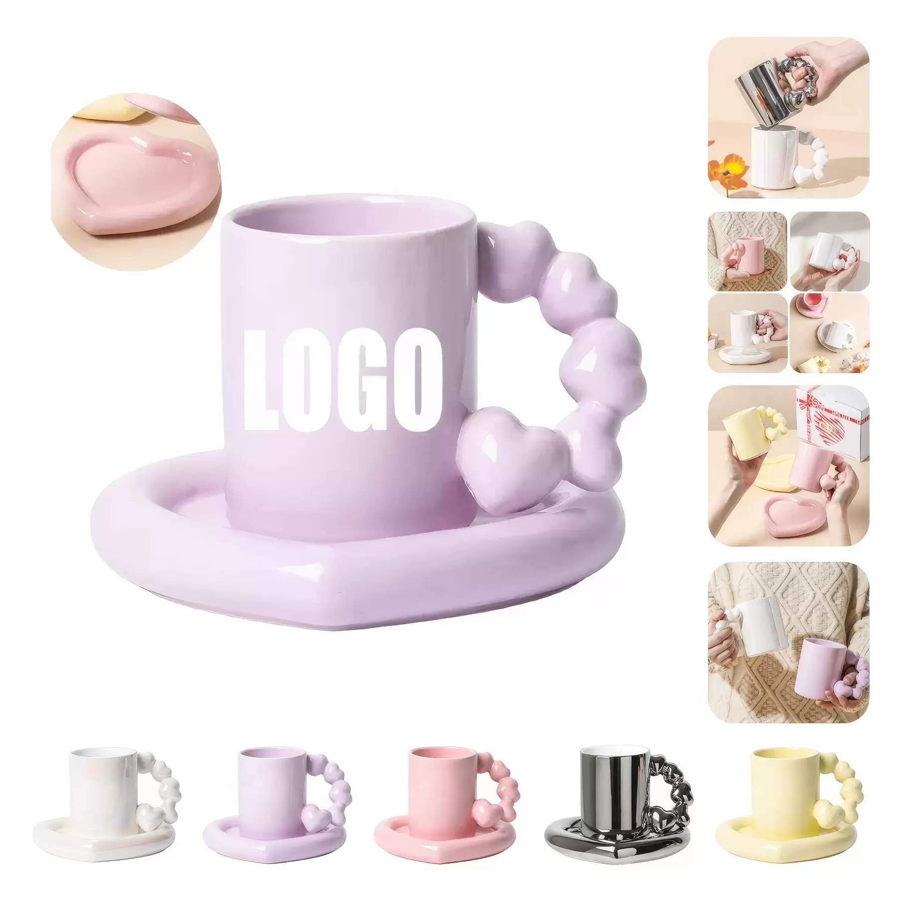 Custom 10 OZ. Ceramic Tea Cup Coffee Mug with Saucer Set