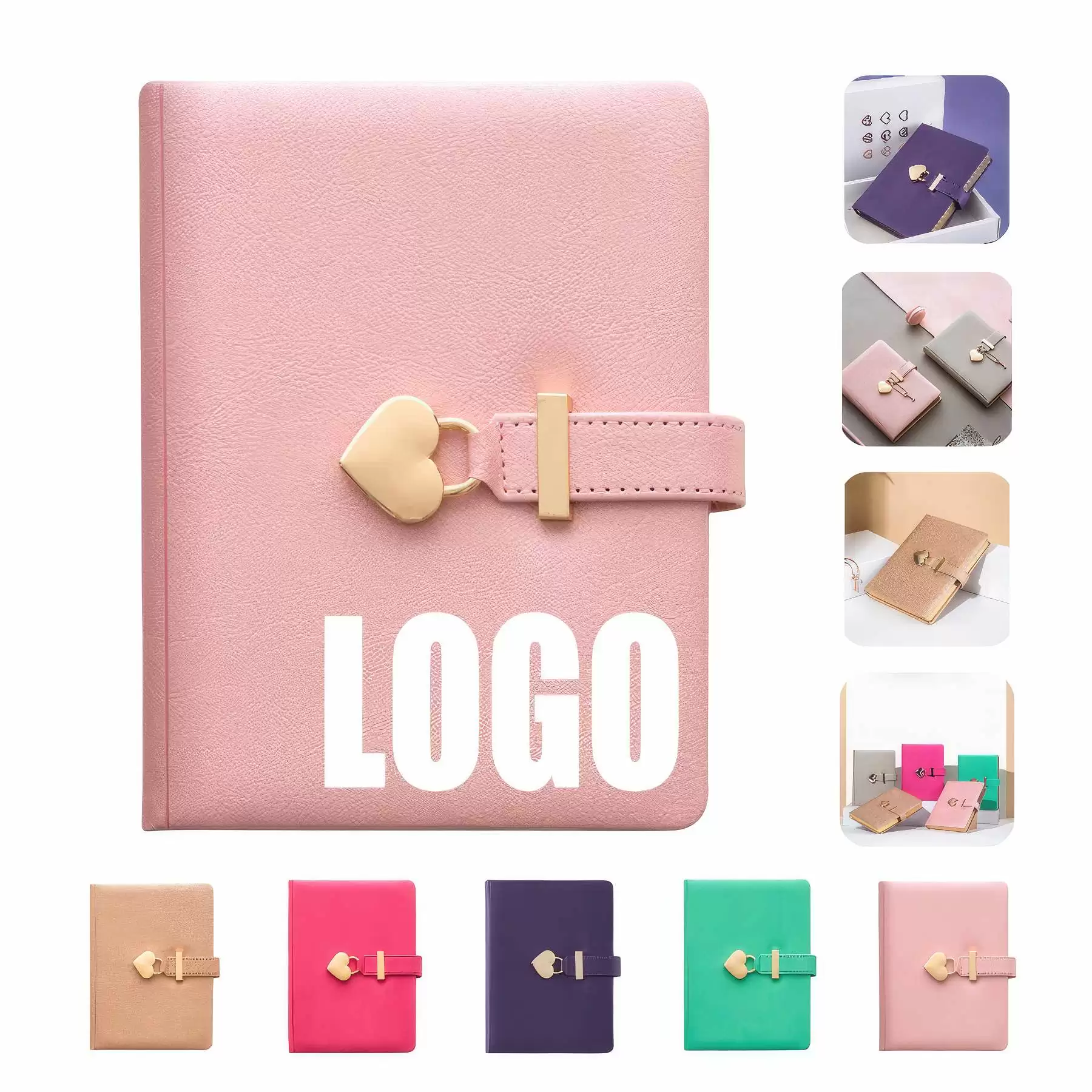 PU Leather B6 Heart Lock Diary Journal Gift Notebook