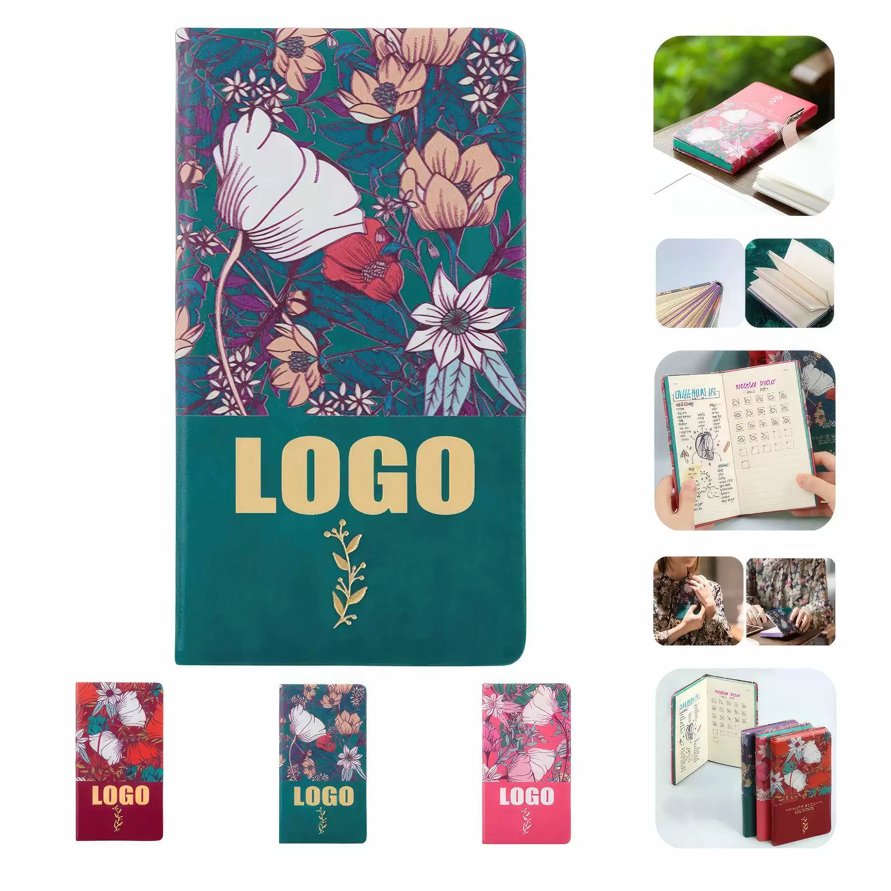PU Leather A6 Retro Flower Business Travel Journal Notebook