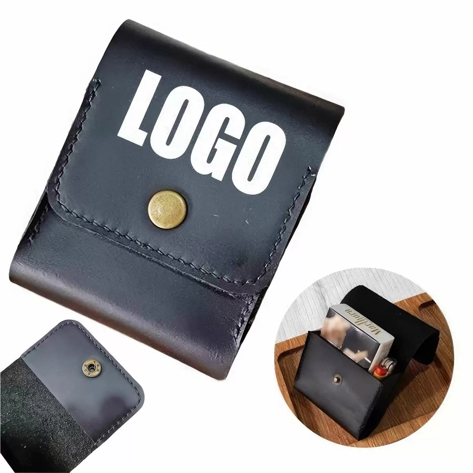 Genuine Leather Cigarette Case & Lighter Storage Box