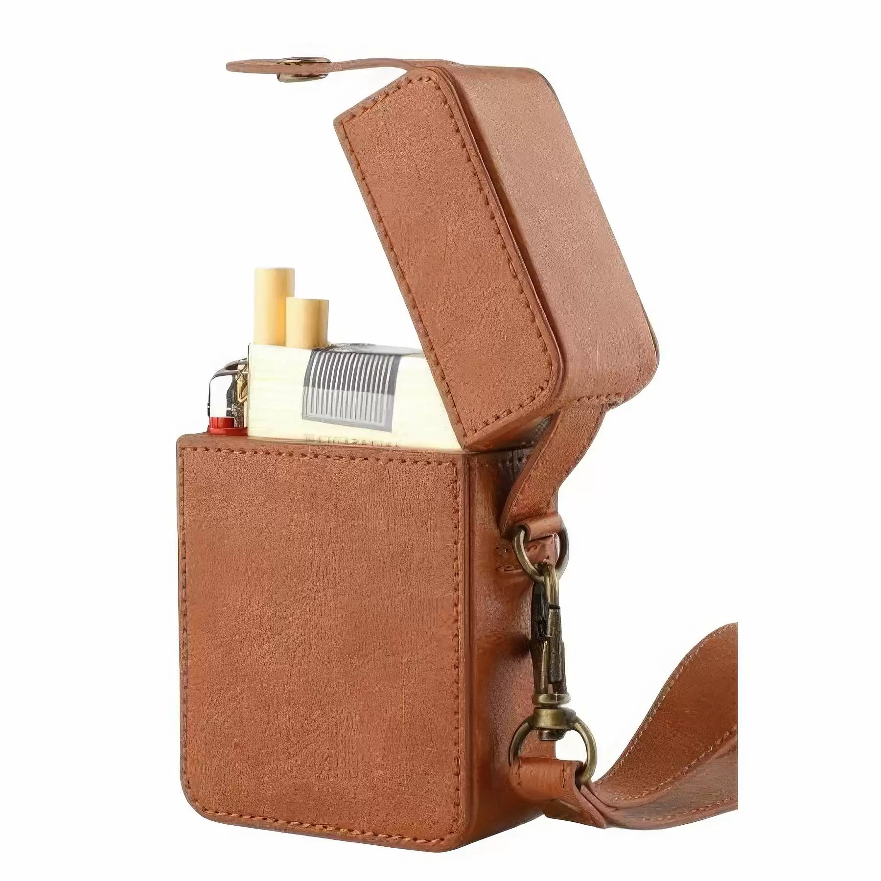 Genuine Leather Cigarette Case & Lighter Storage Box - Image 2