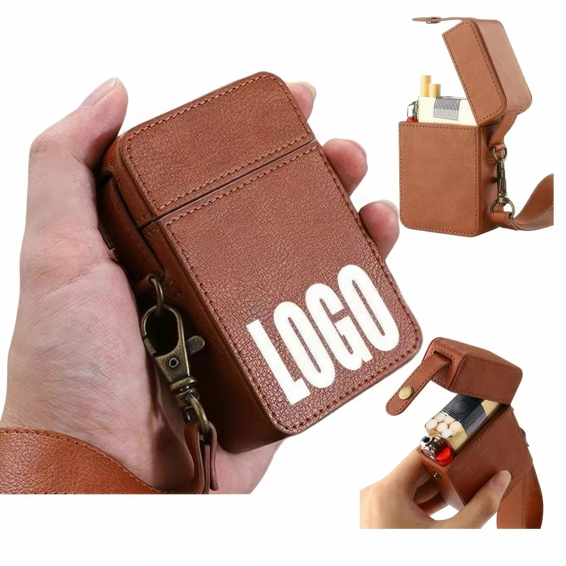 Genuine Leather Cigarette Case & Lighter Storage Box