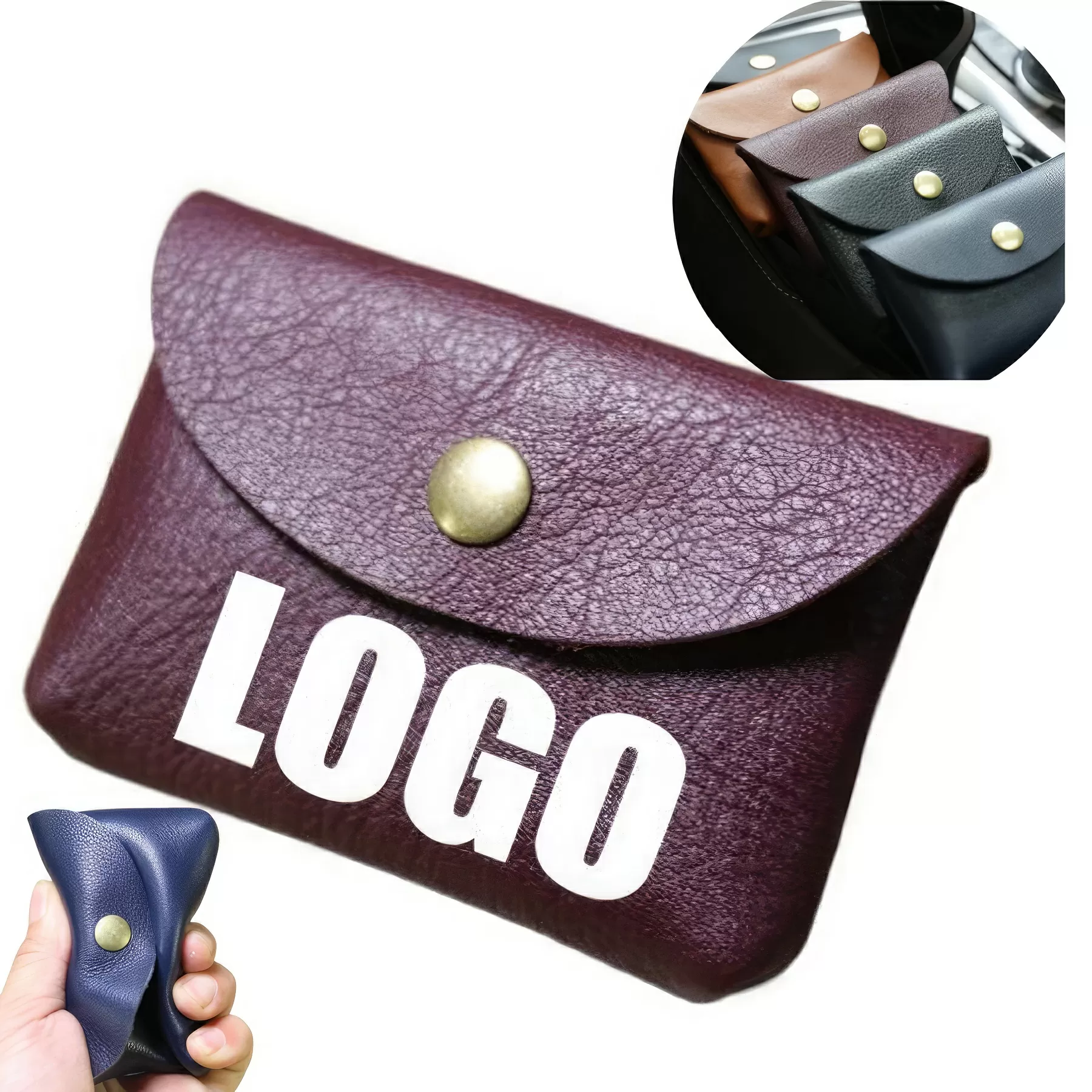 Genuine Leather Mini Coin Credit Card Pouch & Key Bag