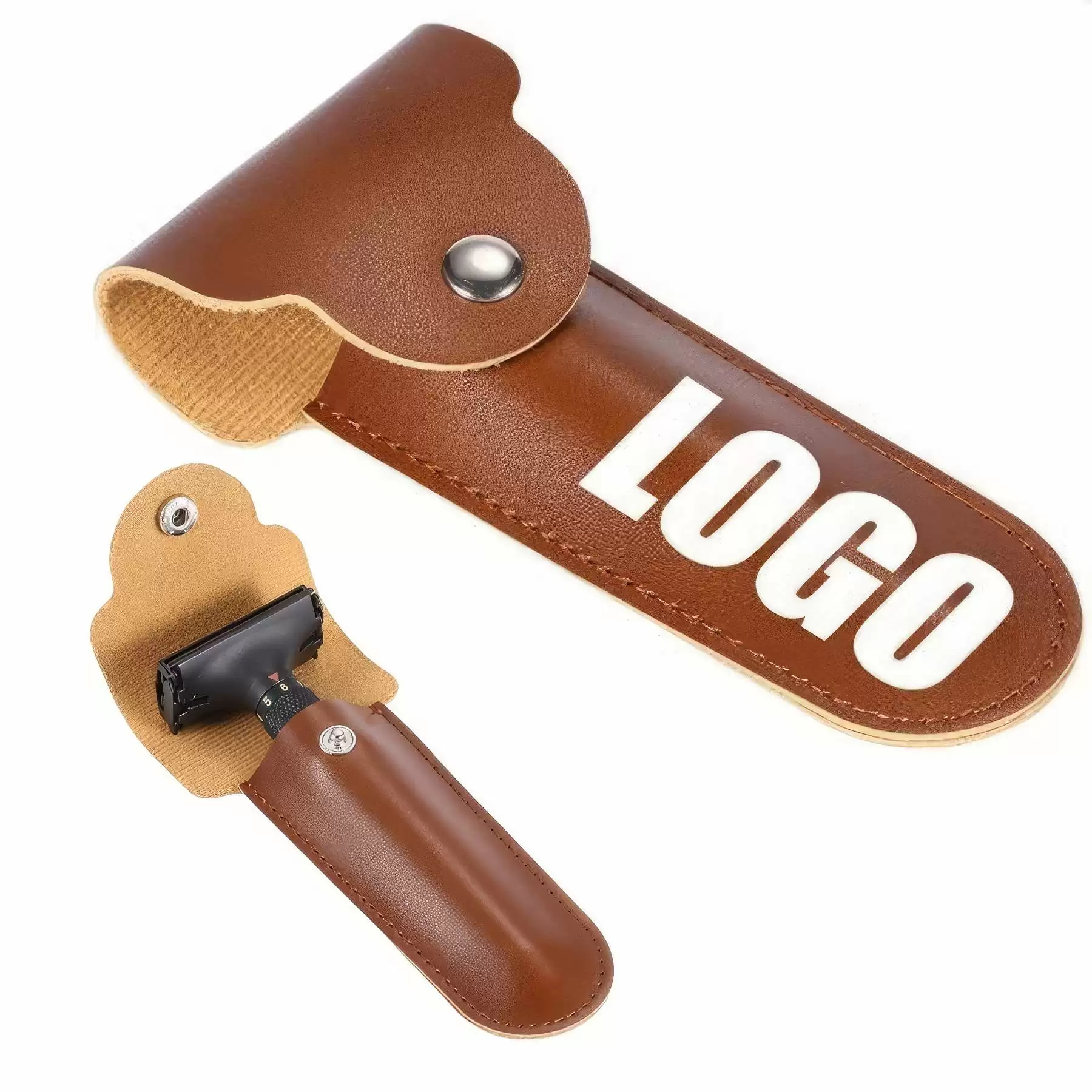 Travel Portable PU Leather Safety Shaving Razor Case