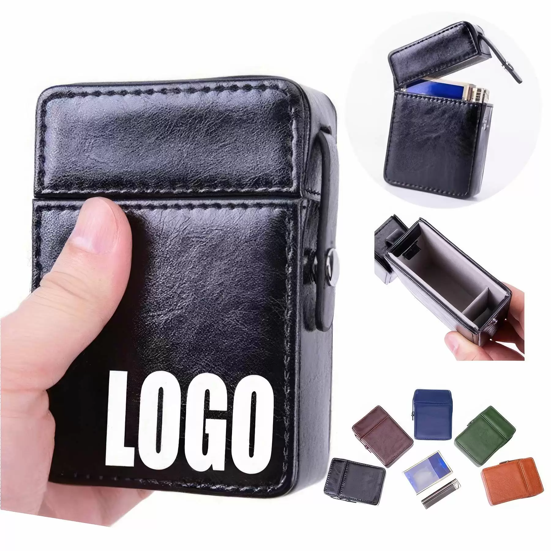 PU Leather Cigarette Gift Case & Lighter Storage Box