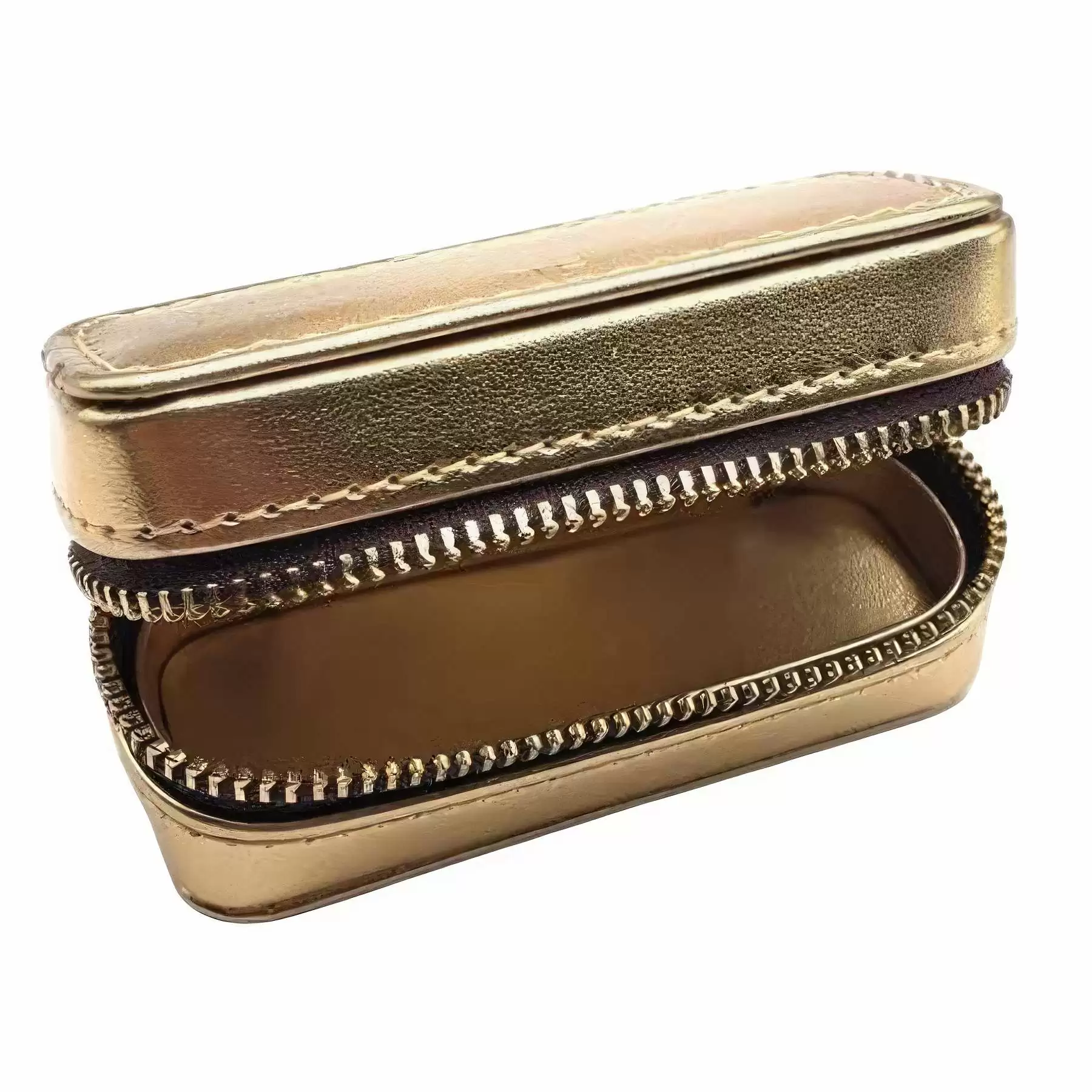 Zippered Gold PU Leather Lipstick Gift Case Pouch Bag - Image 2