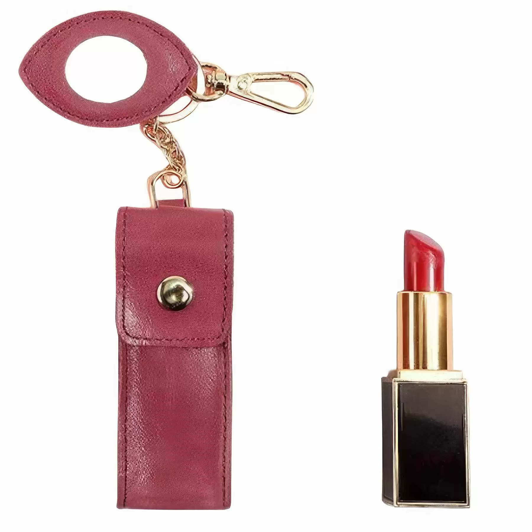 Genuine Leather Lipstick Gift Case Pouch Bag with Mirror - Image 2