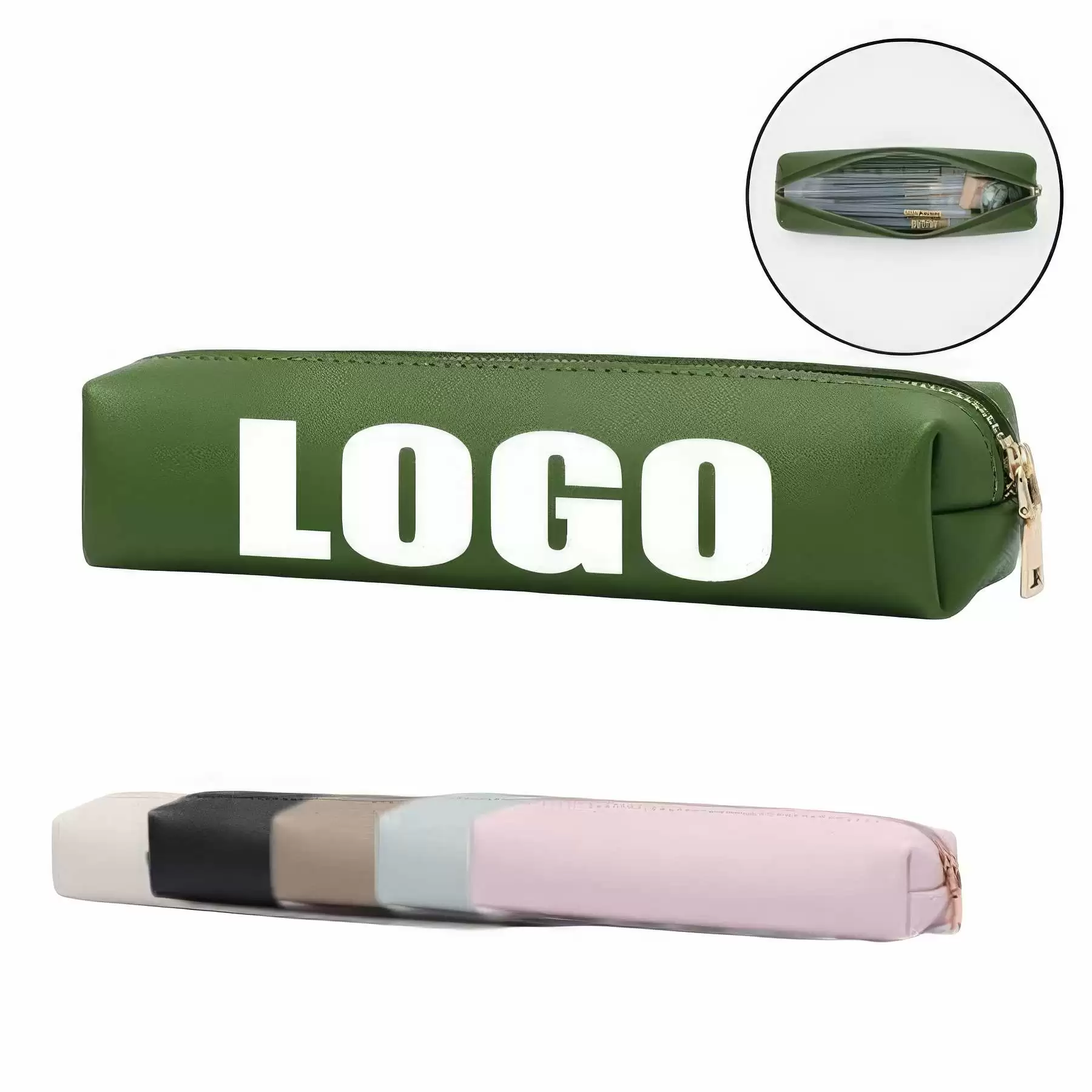 PU Leather Zippered School Pen Holder & Pencil Case