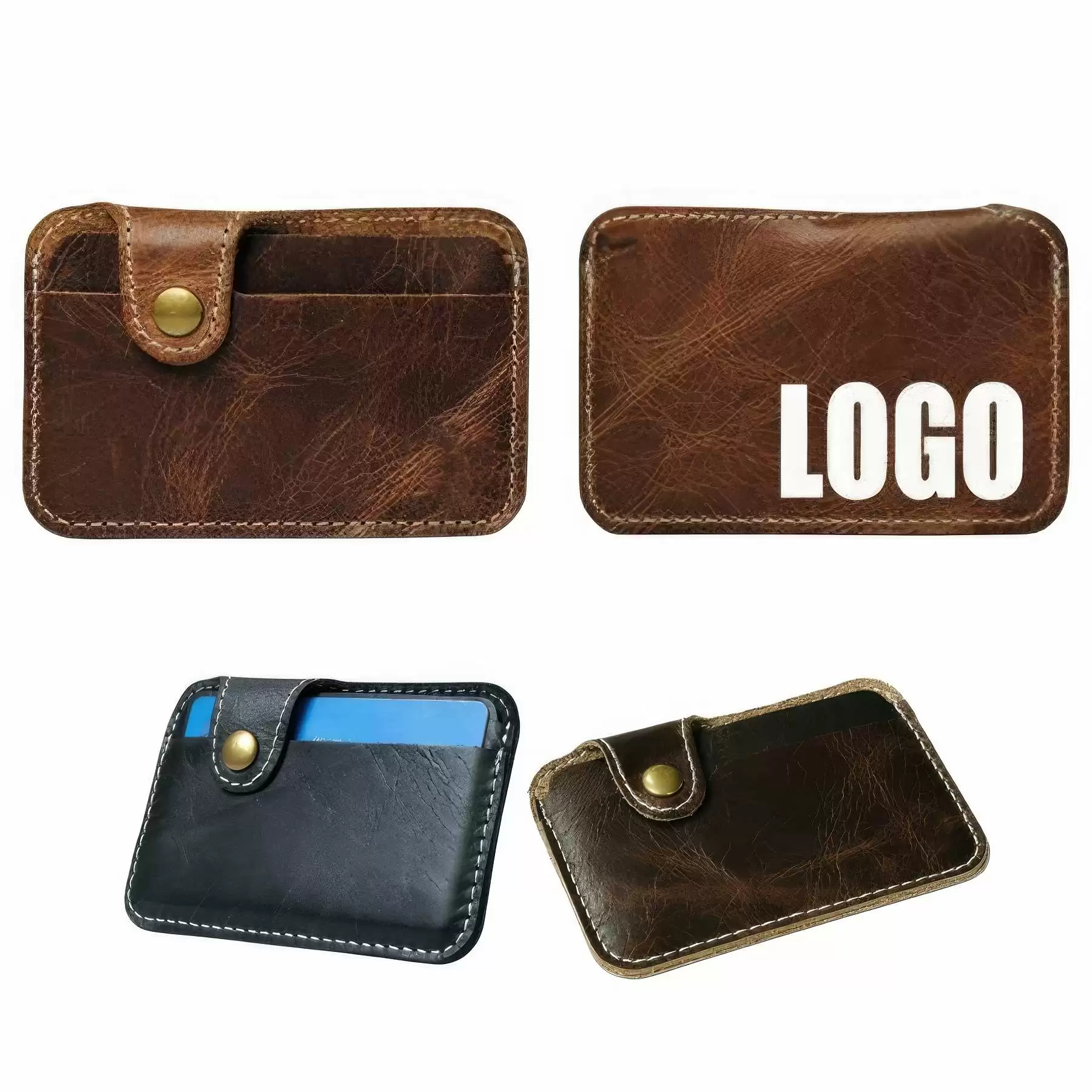 Genuine Leather Business Credit Card Case & ID Badge Pouch