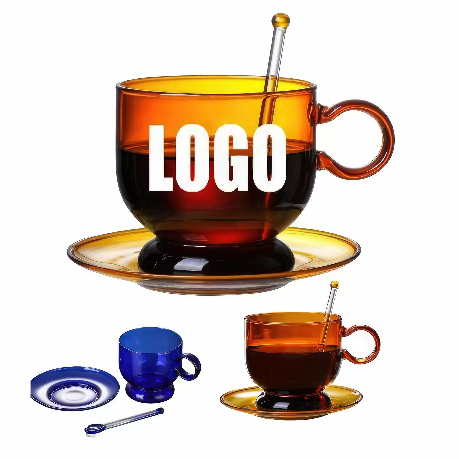 Custom 12 OZ. Glass Tea Cup Coffee Mug with Saucer Set