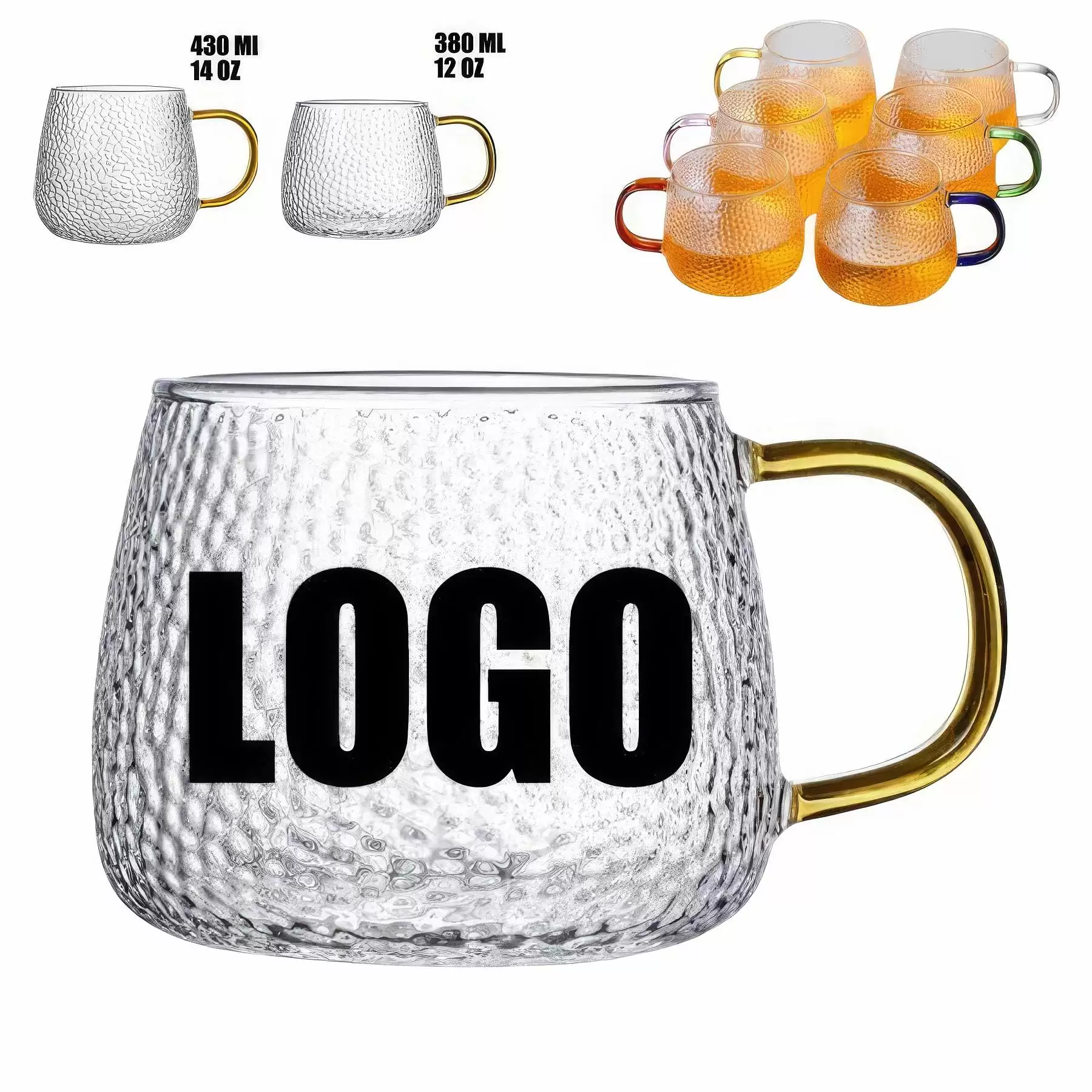 12/14 OZ. Glass Tea Coffee Mug & Office Drink Gift Cup 14 oz