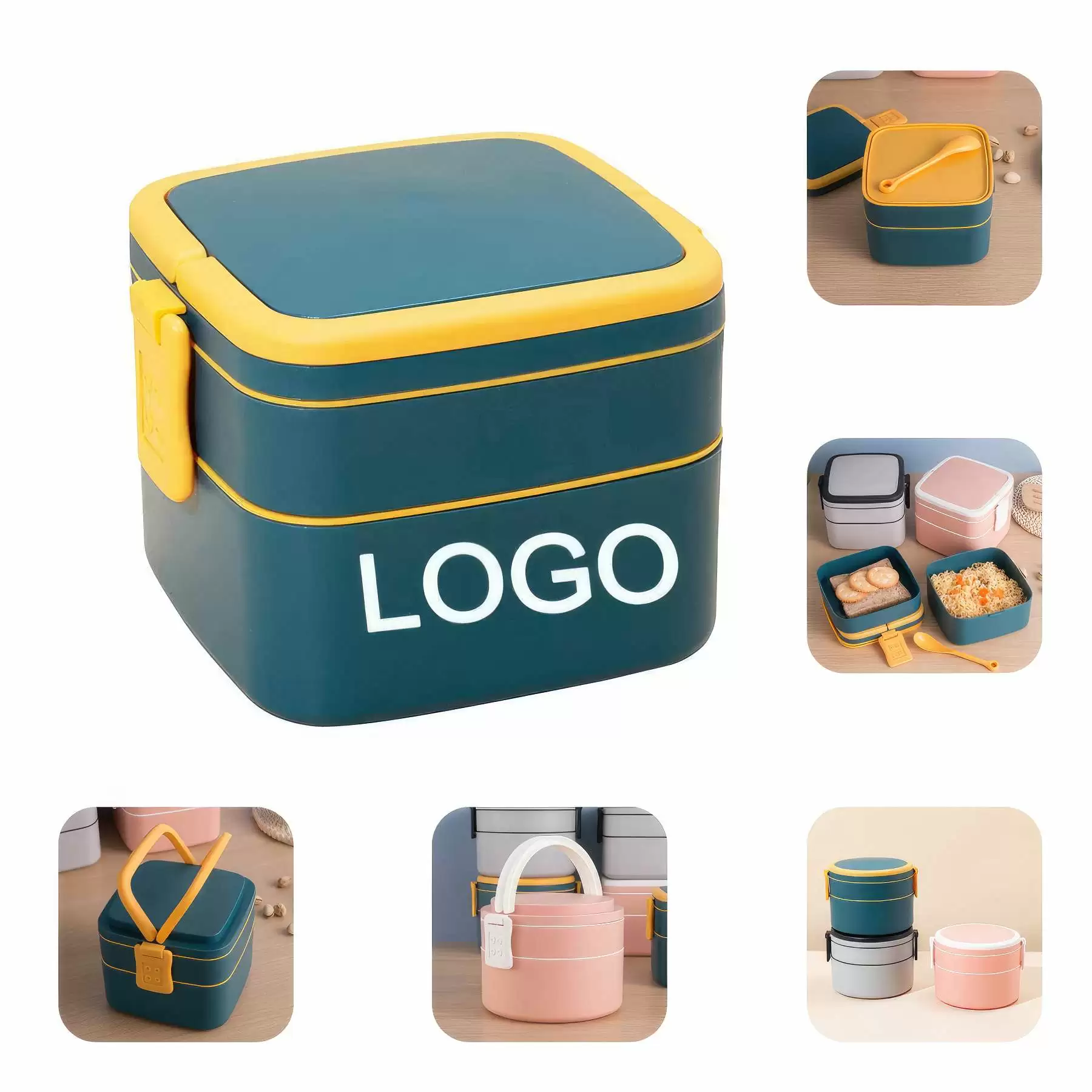 Portable 2 Layer Lunch Container with Handle: 33.81 oz