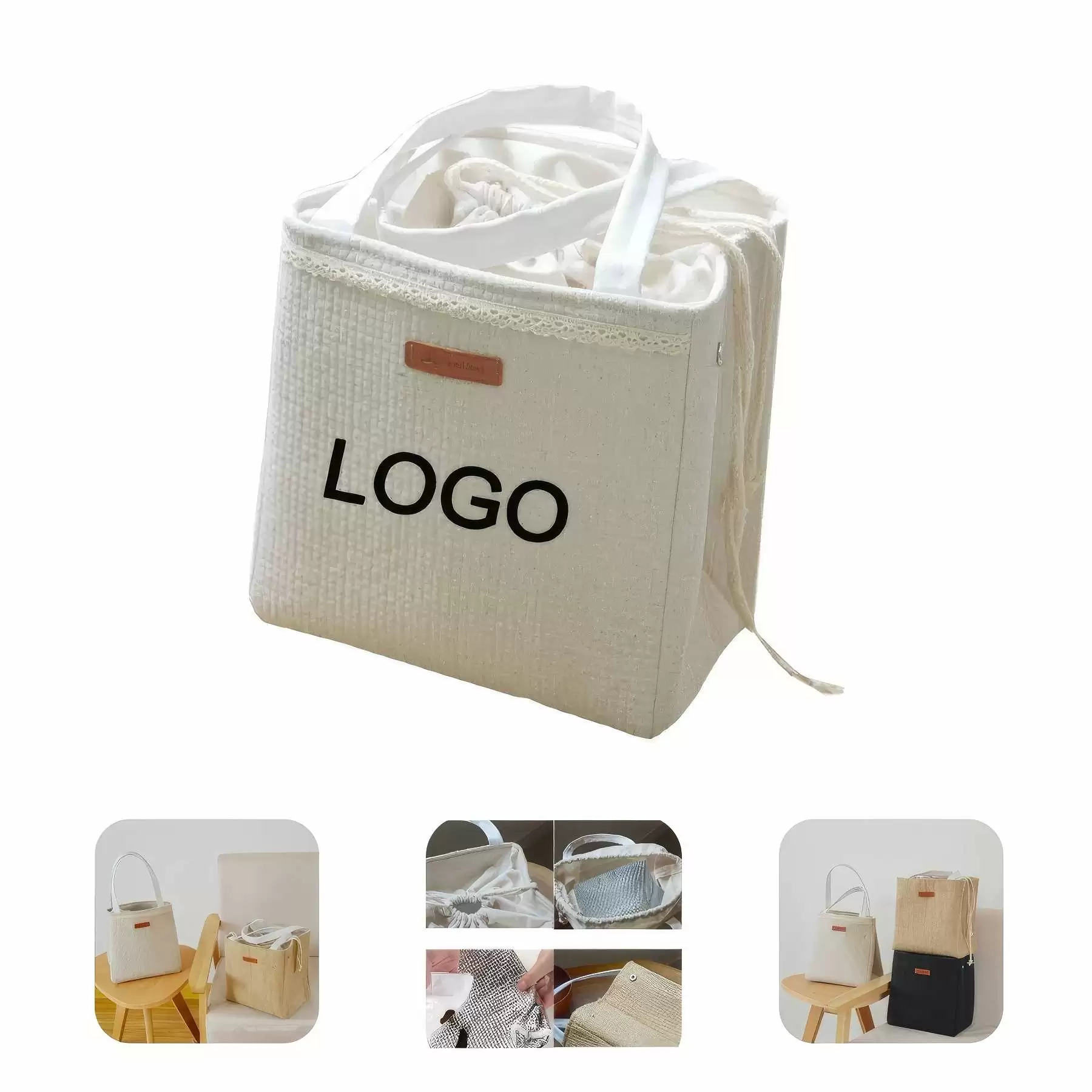 Cotton Linen Aluminum Foil Insulated Lunchbox Bag