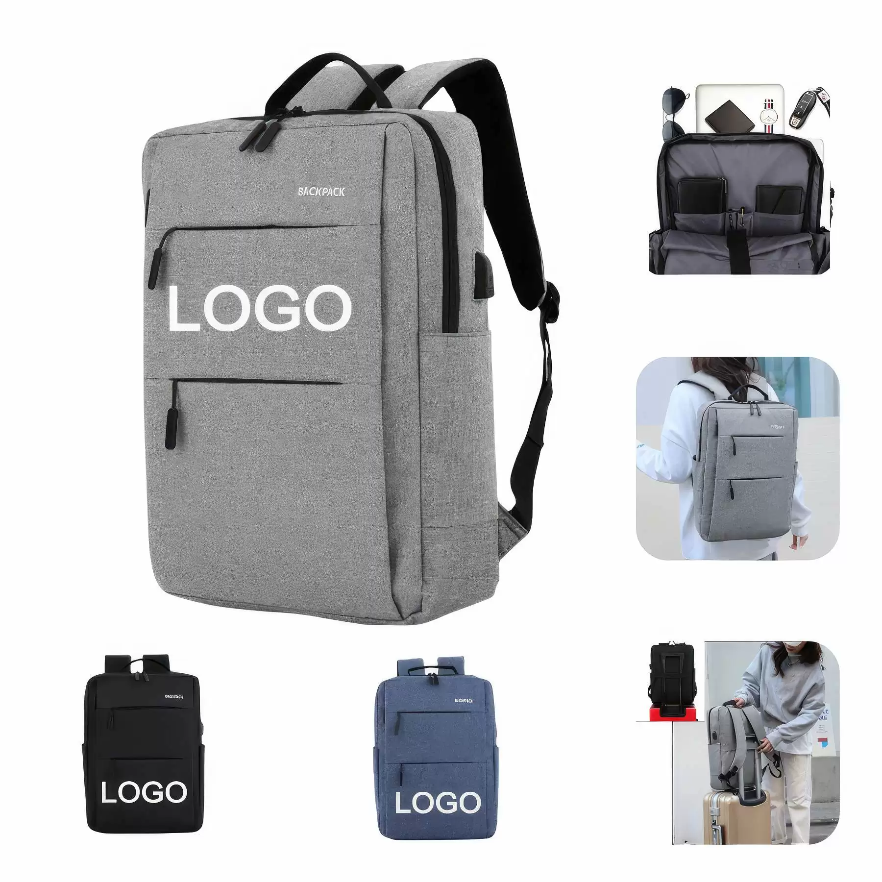 Business Computer Backpack with USB Charging Port