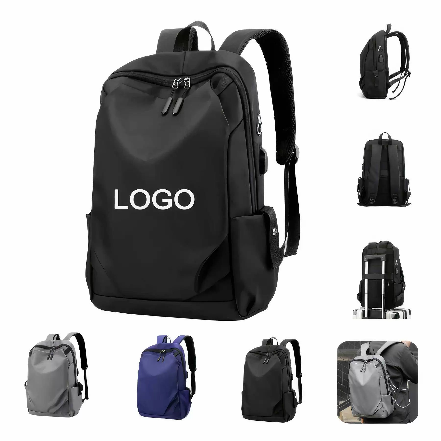 Travel Business Nylon Backpack with USB Charging Port