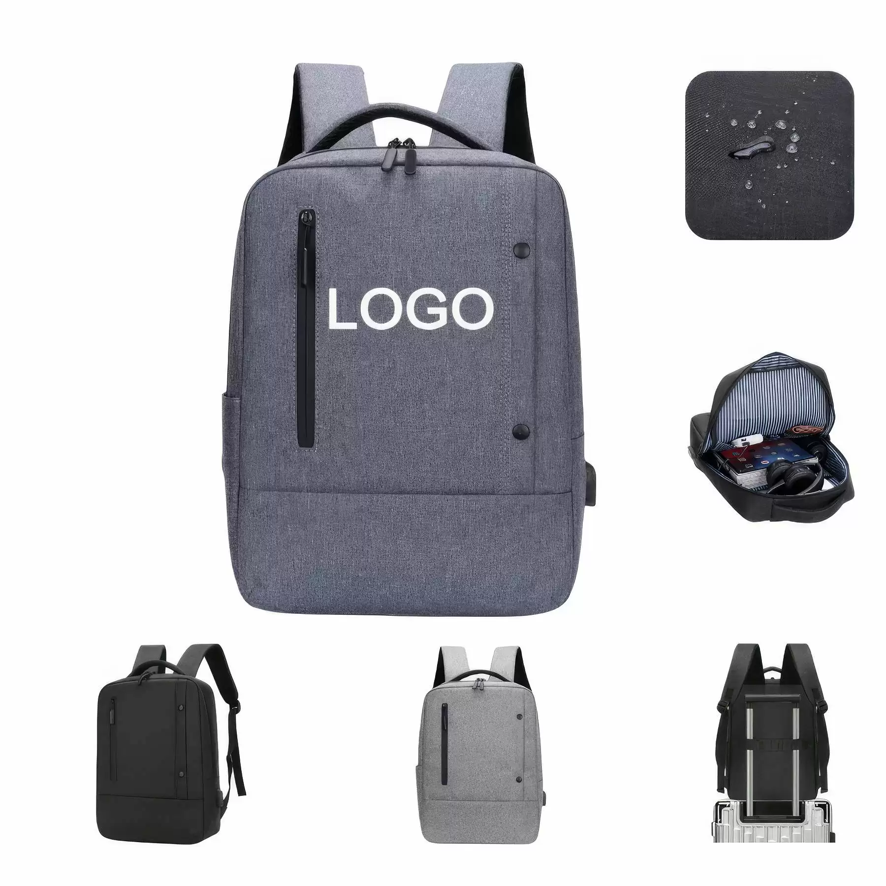 Water Resistant College School Bag with USB Charging Port