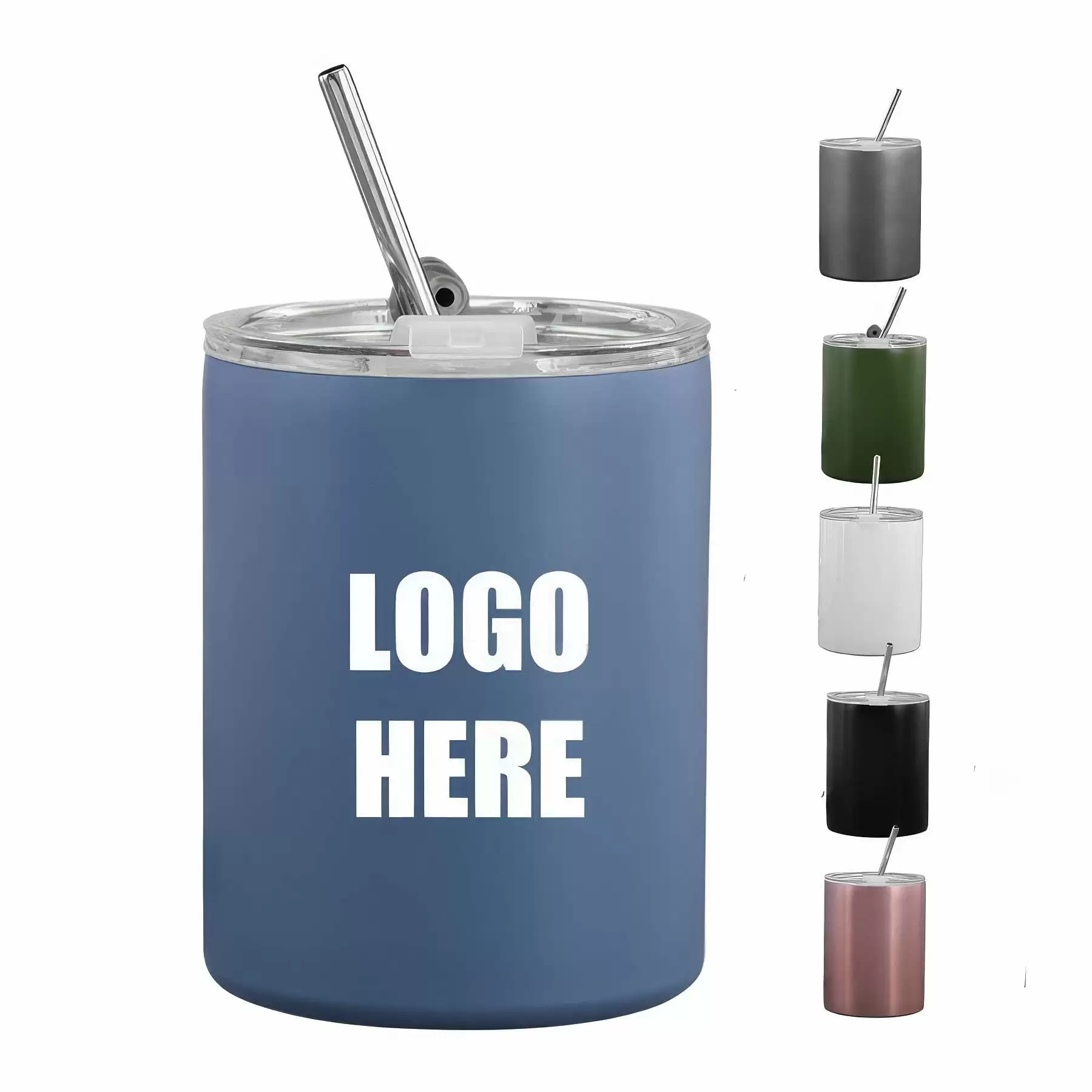 Custom 10 oz Stainless Steel Coffee Mug with Lid and Straw