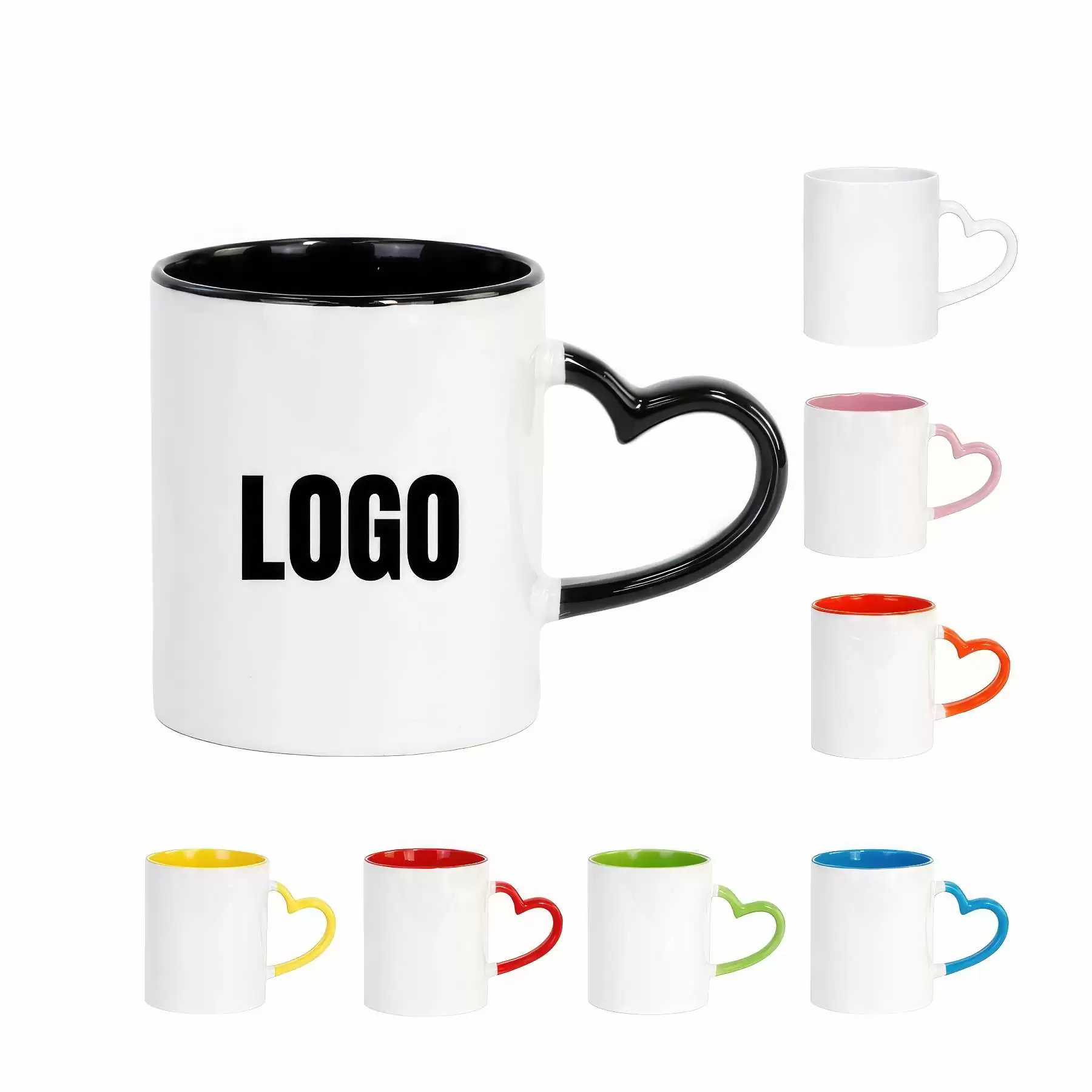 Full Color Heart-shaped Handle 11 oz Ceramic Sublimated Cups