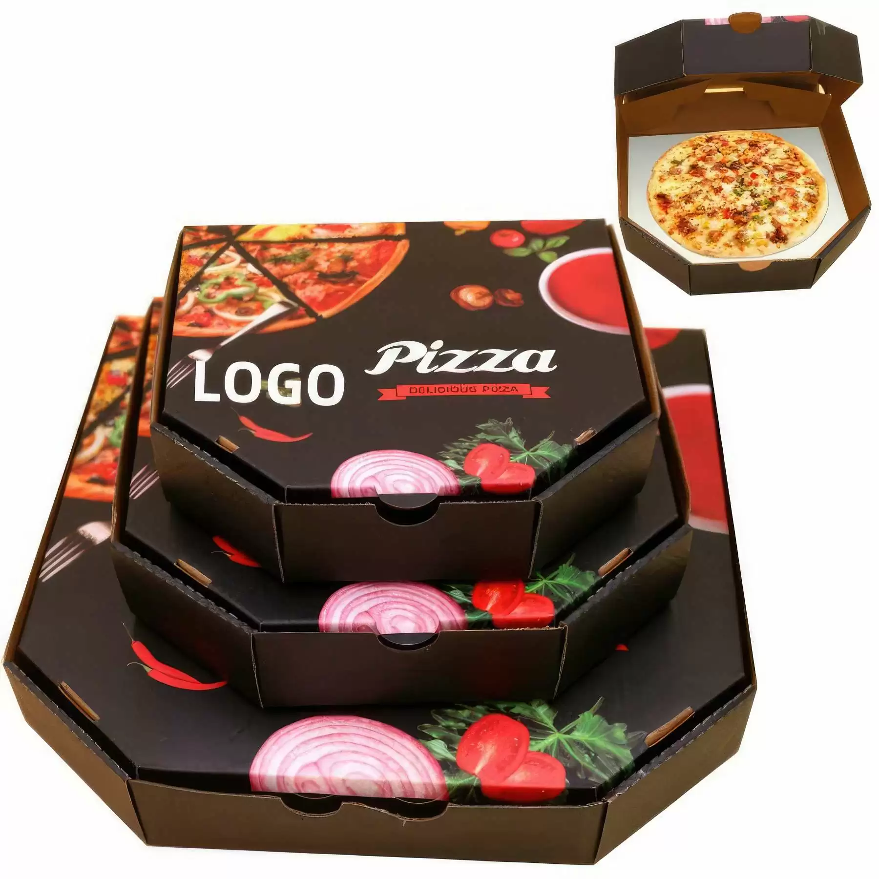 Custom Black Hexagon Pizza Box