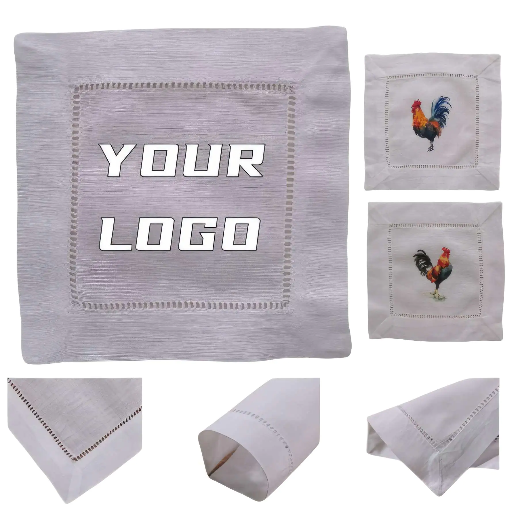 Custom Hemstitch Cocktail Napkin - 6'' x 6''