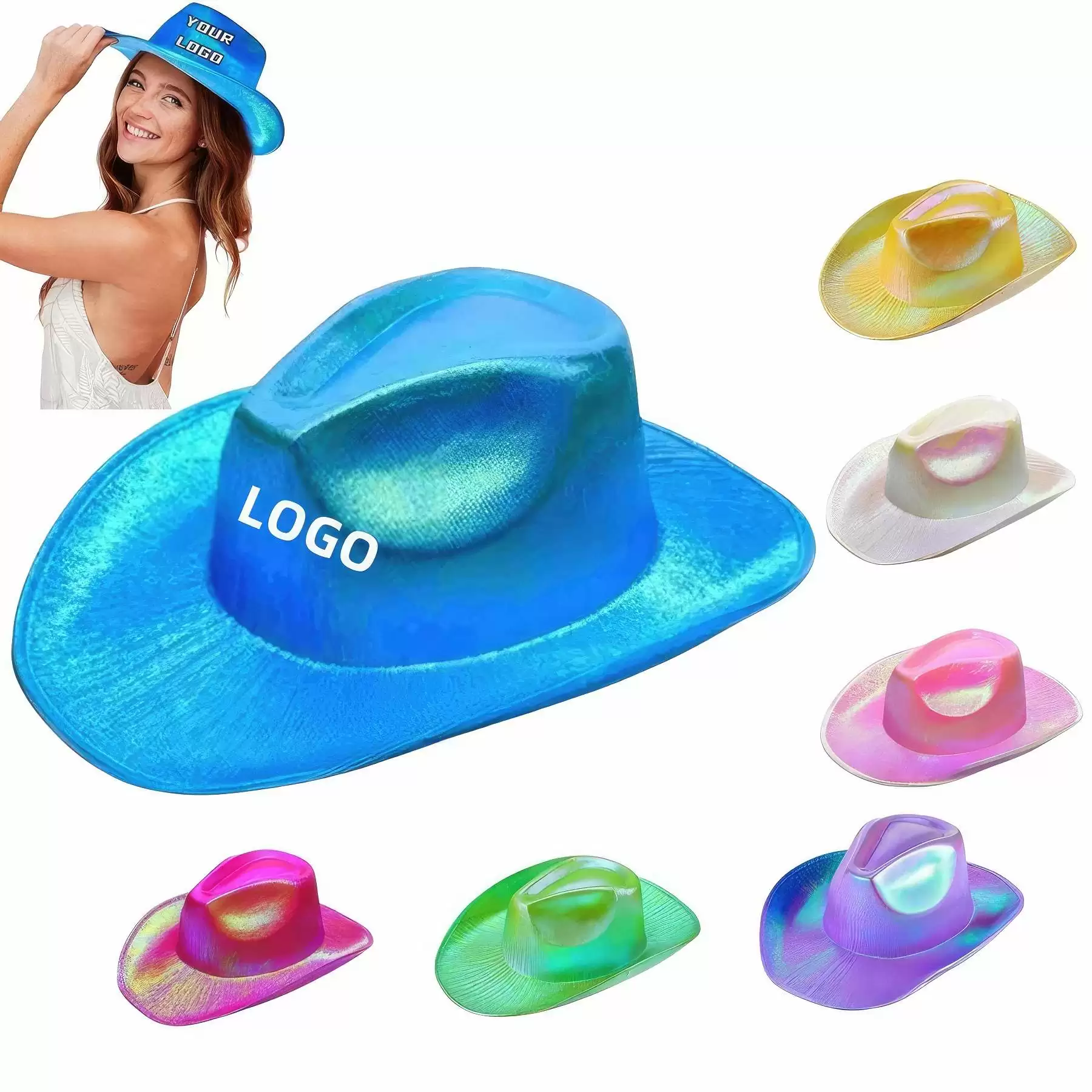 Shiny Metallic Neon Western Cowgirl Hat
