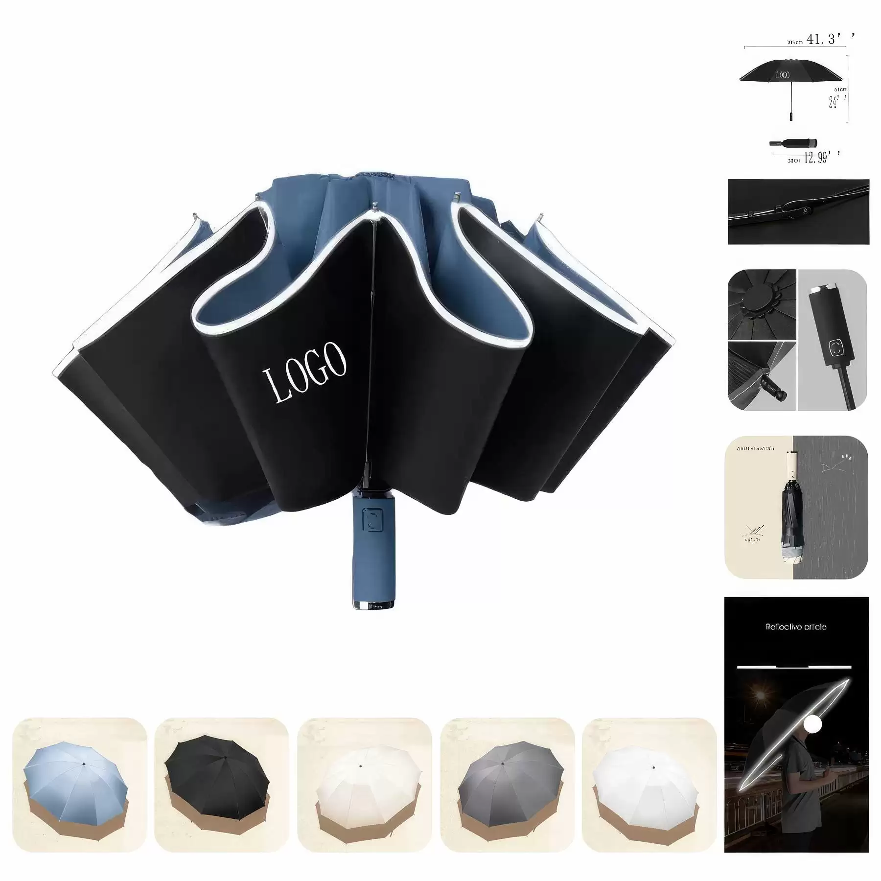 Windproof Travel Compact Folding Reverse Umbrella&reflective