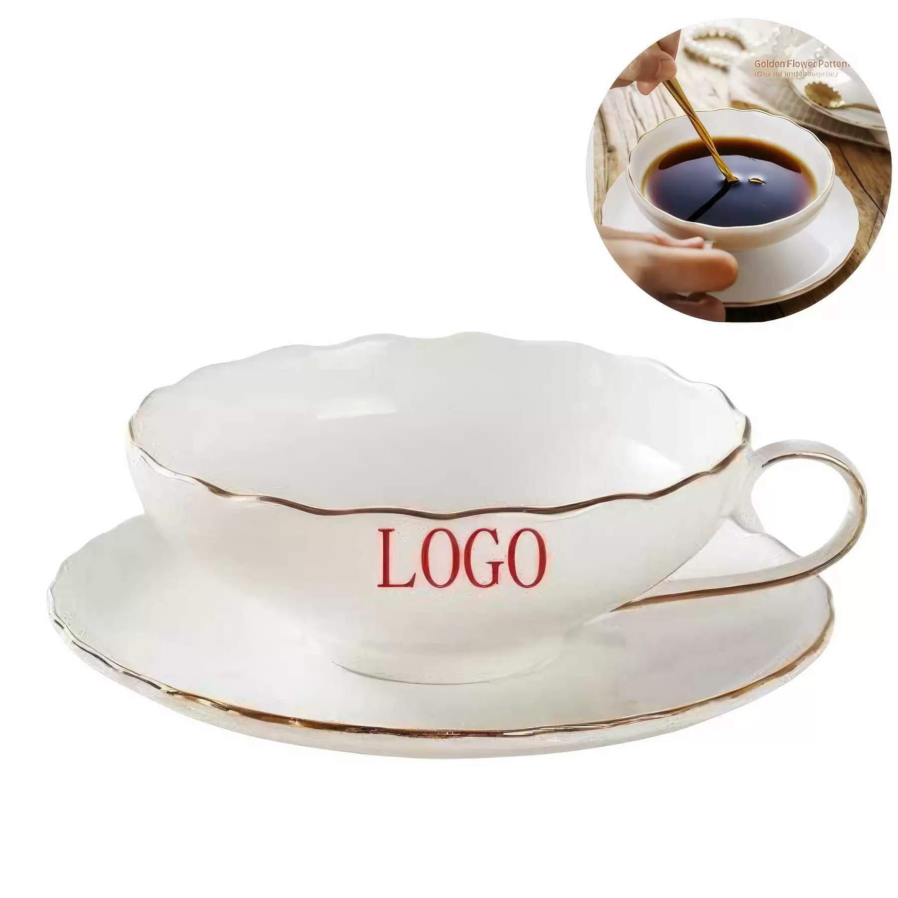 6OZ Bone china Coffee Cup and Saucer Simple &Afternoon Tea