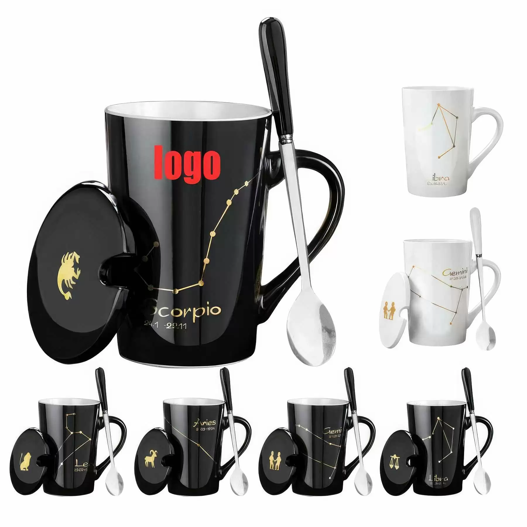Twelve Constellations With lid Spoon Ceramic Mug