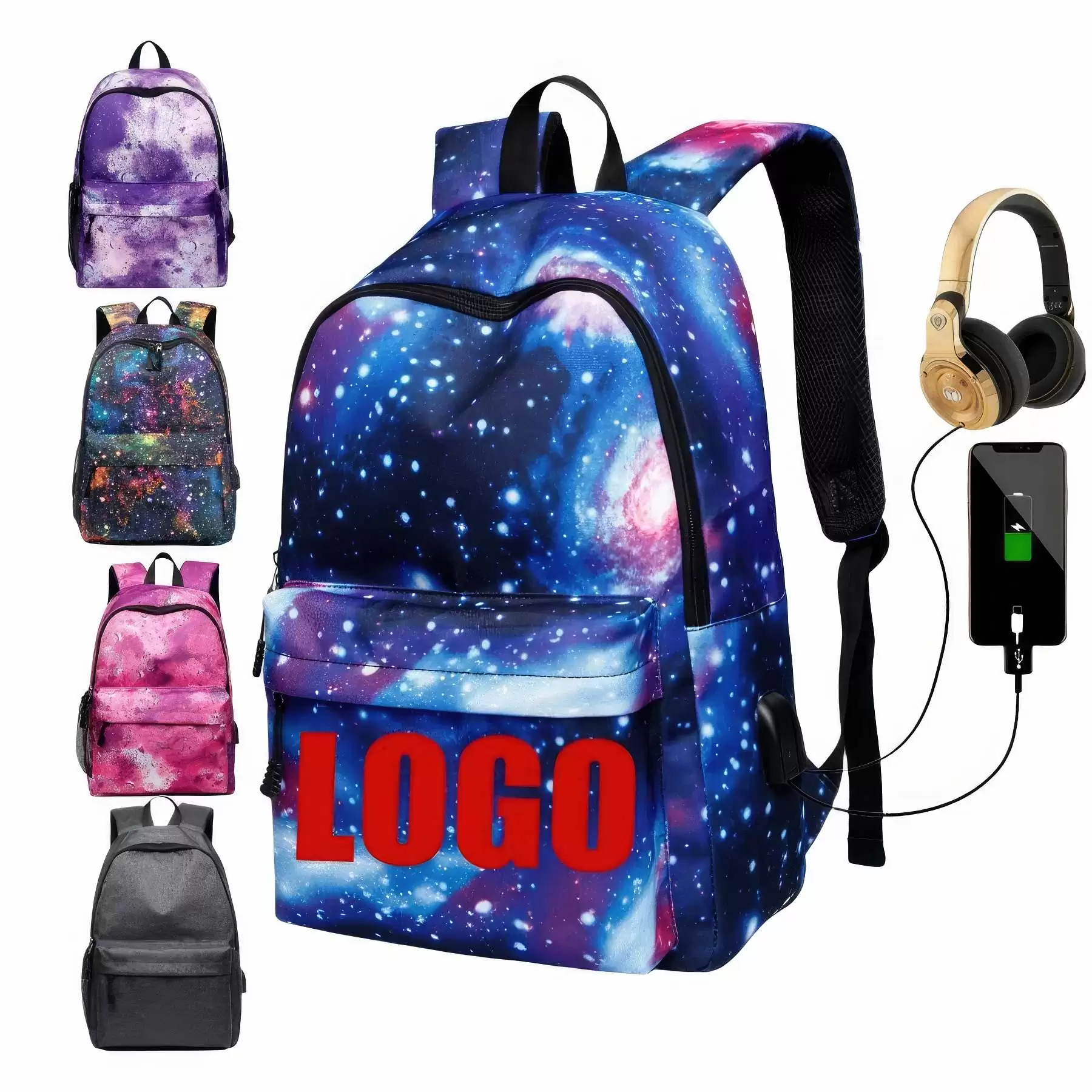 Custom Starry Backpacks  with USB Charging Port