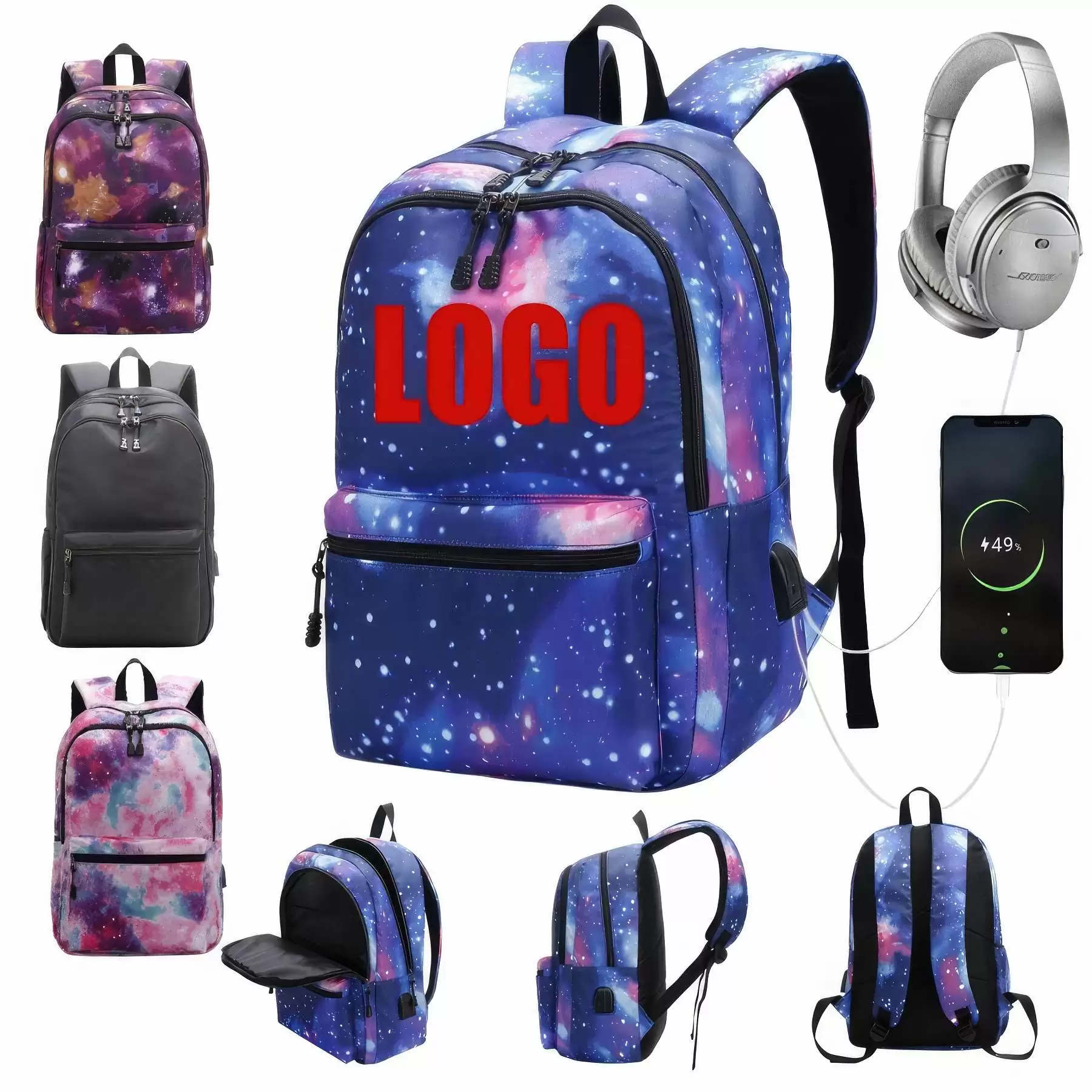 Starry Backpacks  with USB Charging Port Can Print Logo
