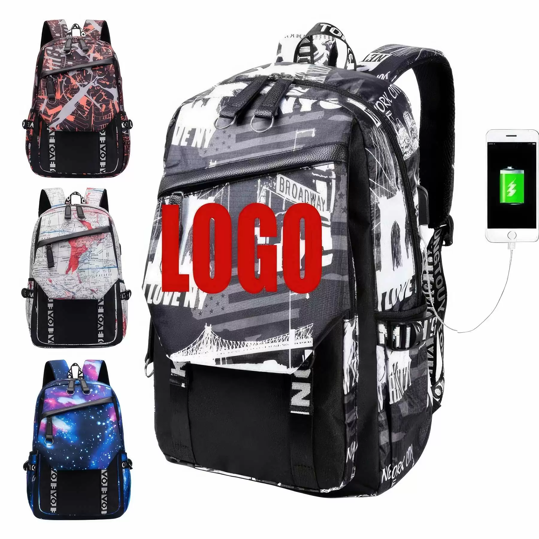 Customed Backpacks  with USB Charging Port Can Print Logo