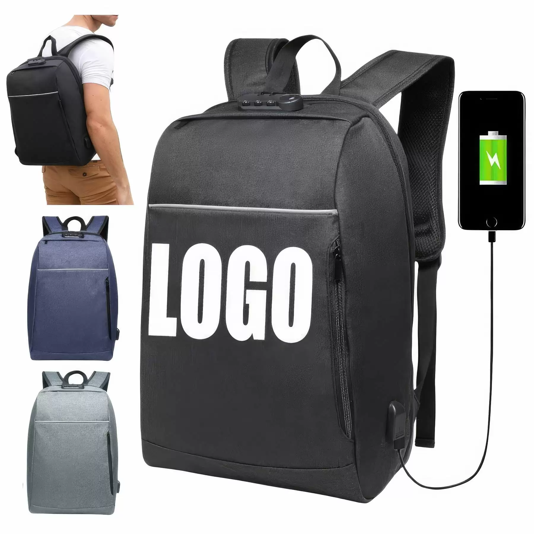 Custom Simple Anti-Theft Backpacks with USB Port
