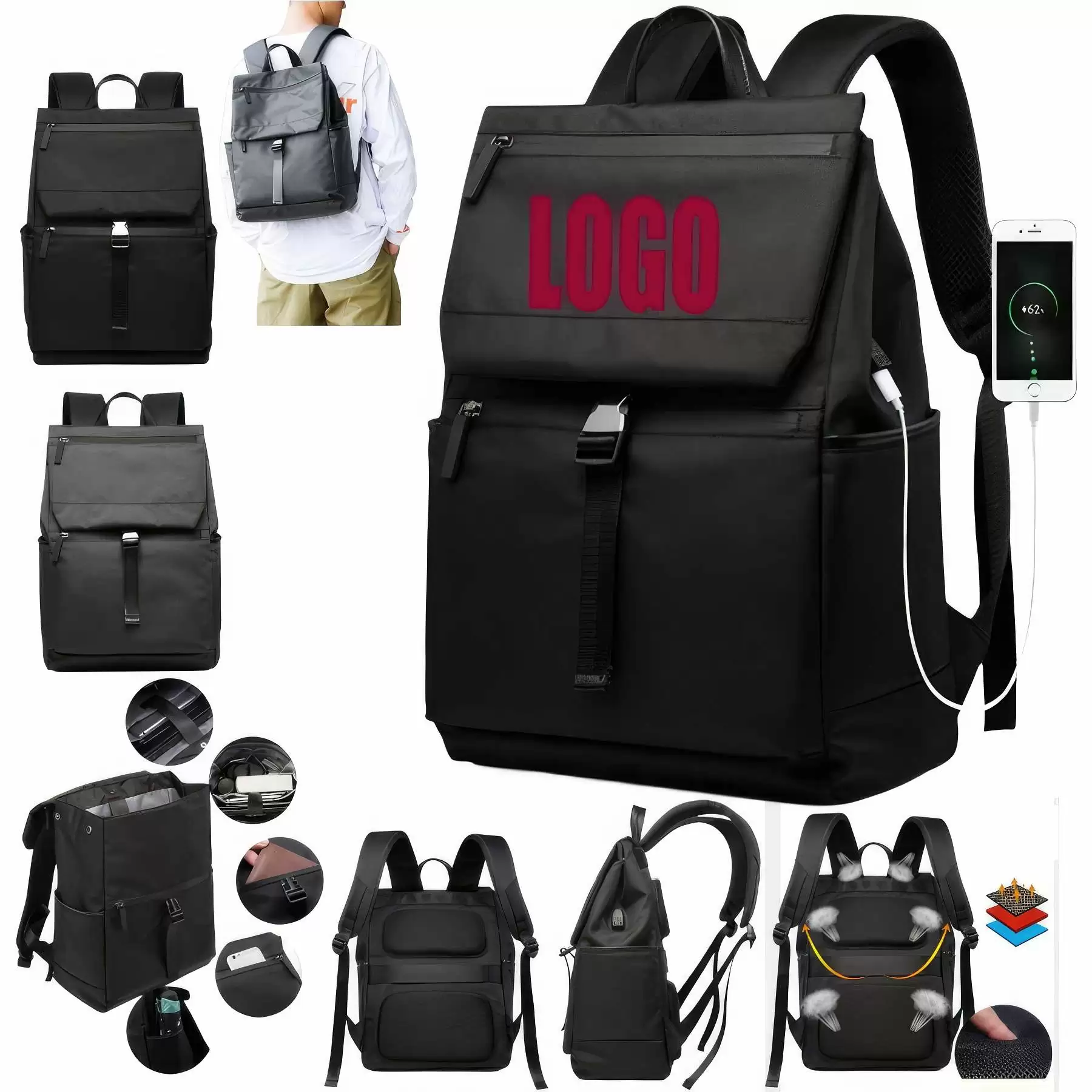 Custom Travel Athletic Men's Bag With USB Port Anti Theft