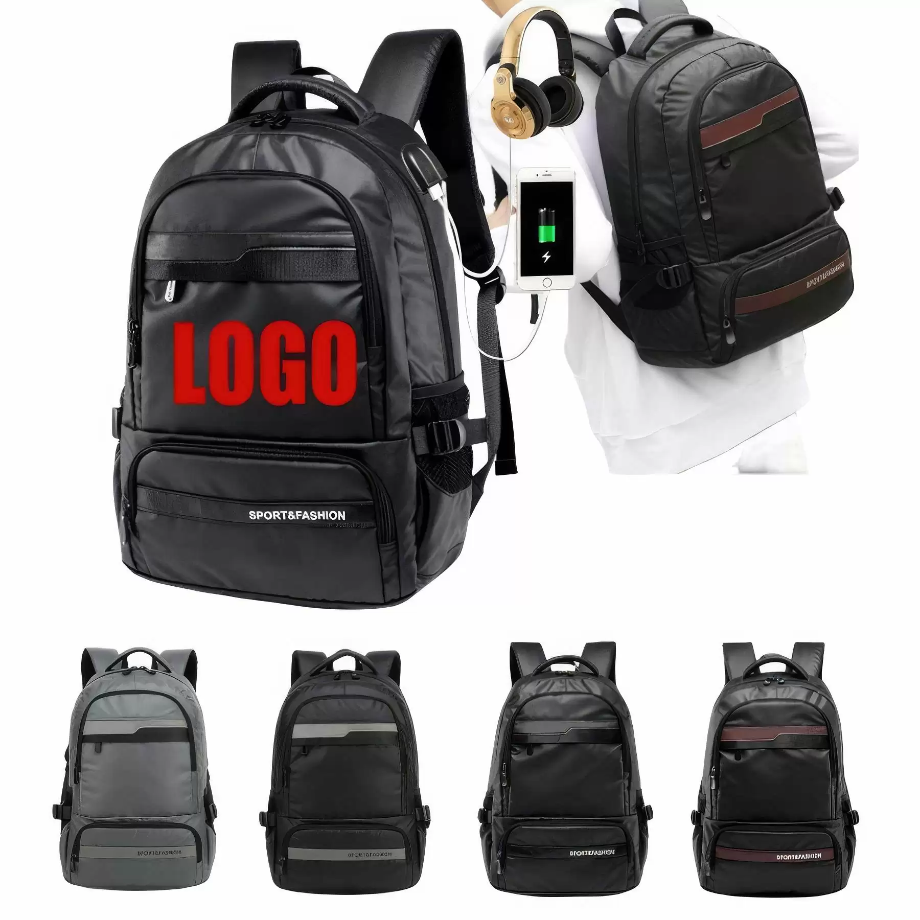 Custom Travel Laptops Backpacks with USB Charging Port