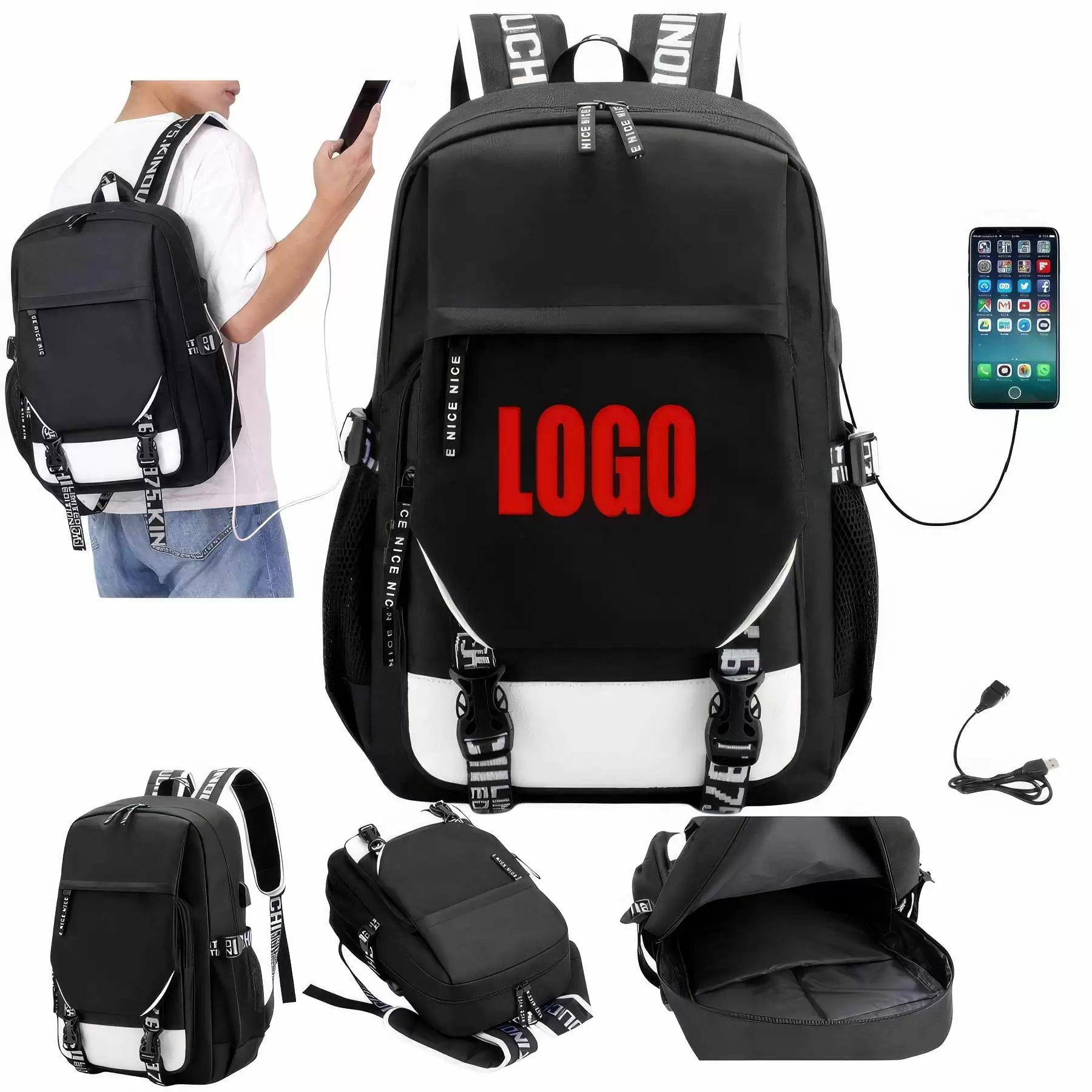 Custom Outdoor Laptops Backpacks with USB Charging Port