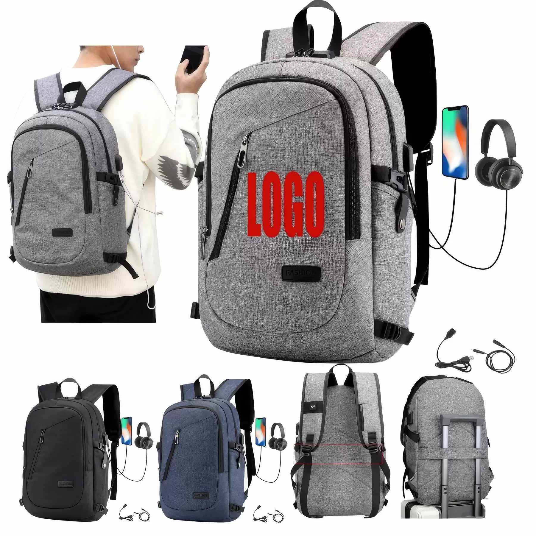 Custom Anti-theft Laptops Backpacks with USB Charging Port