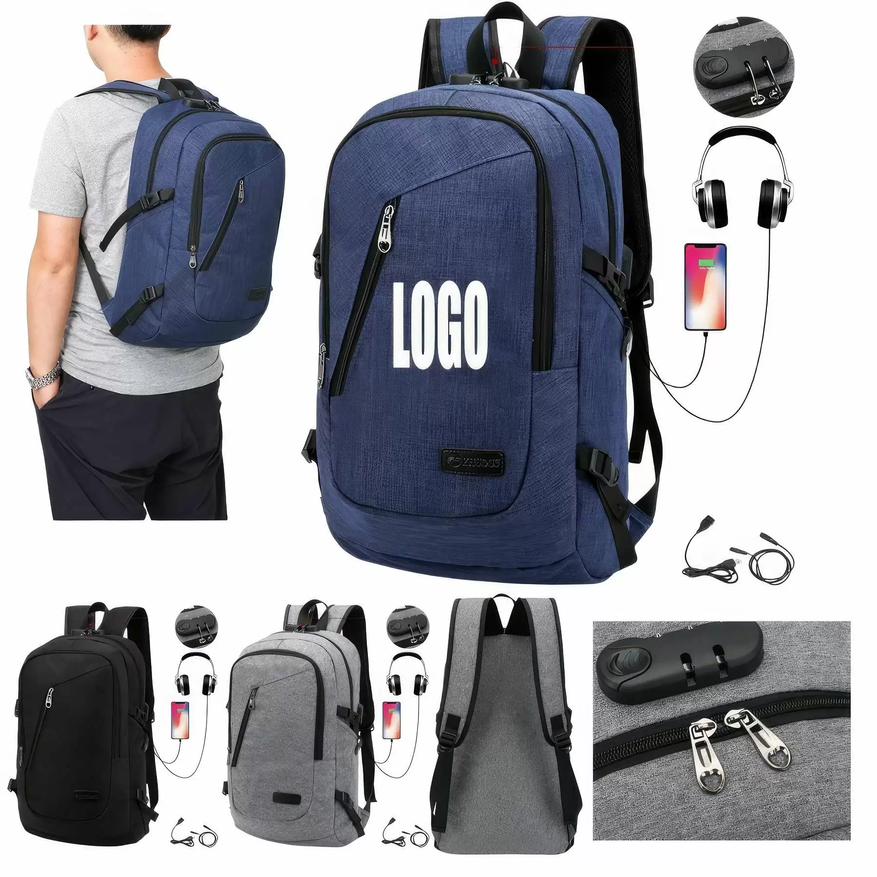 Custom Travel Anti-theftLaptops Backpacks with USB Port