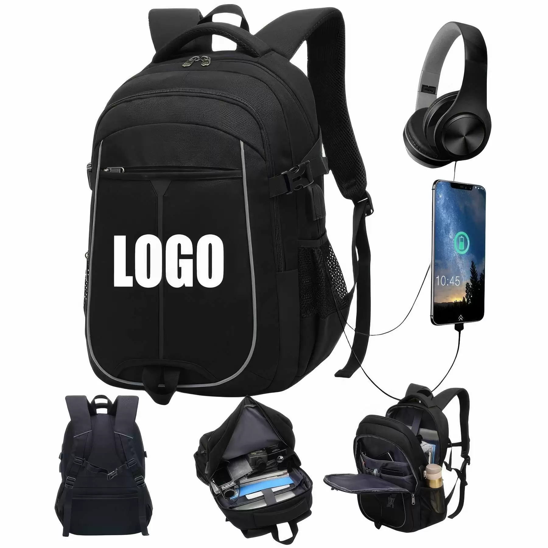 Outdoor Business Travel Backpacks with USB Charging Port
