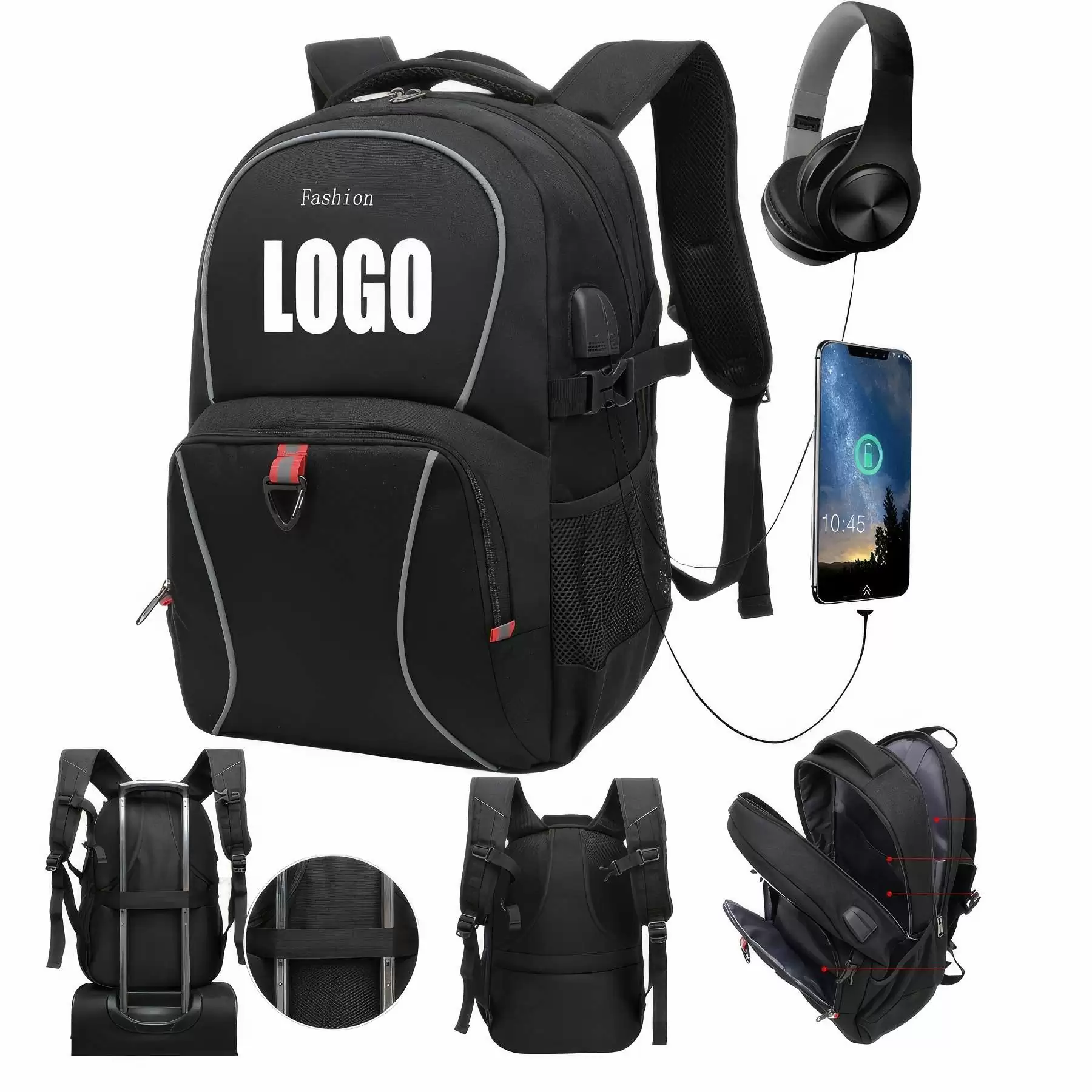 Waterproof Leisure Travel Backpacks with USB Charging Port