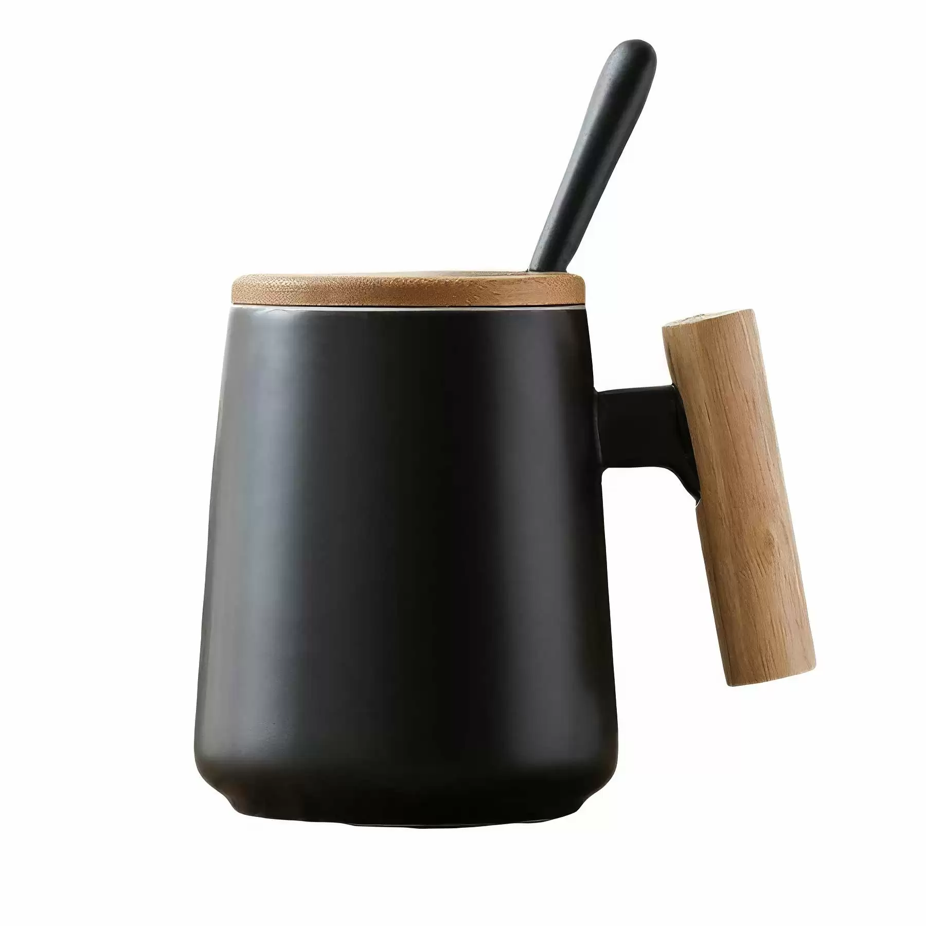 16oz Large Capacity Wooden Handle Ceramic Mug - Image 2